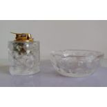 A mid-century Lalique 'Tokyo' ashtray and matching lighter (Ronson) with frosted and clear glass