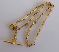 An 18ct gold Albert chain with clasp and T-bar, hallmarked for Camerer, Kuss & Co., London, 44 cm,