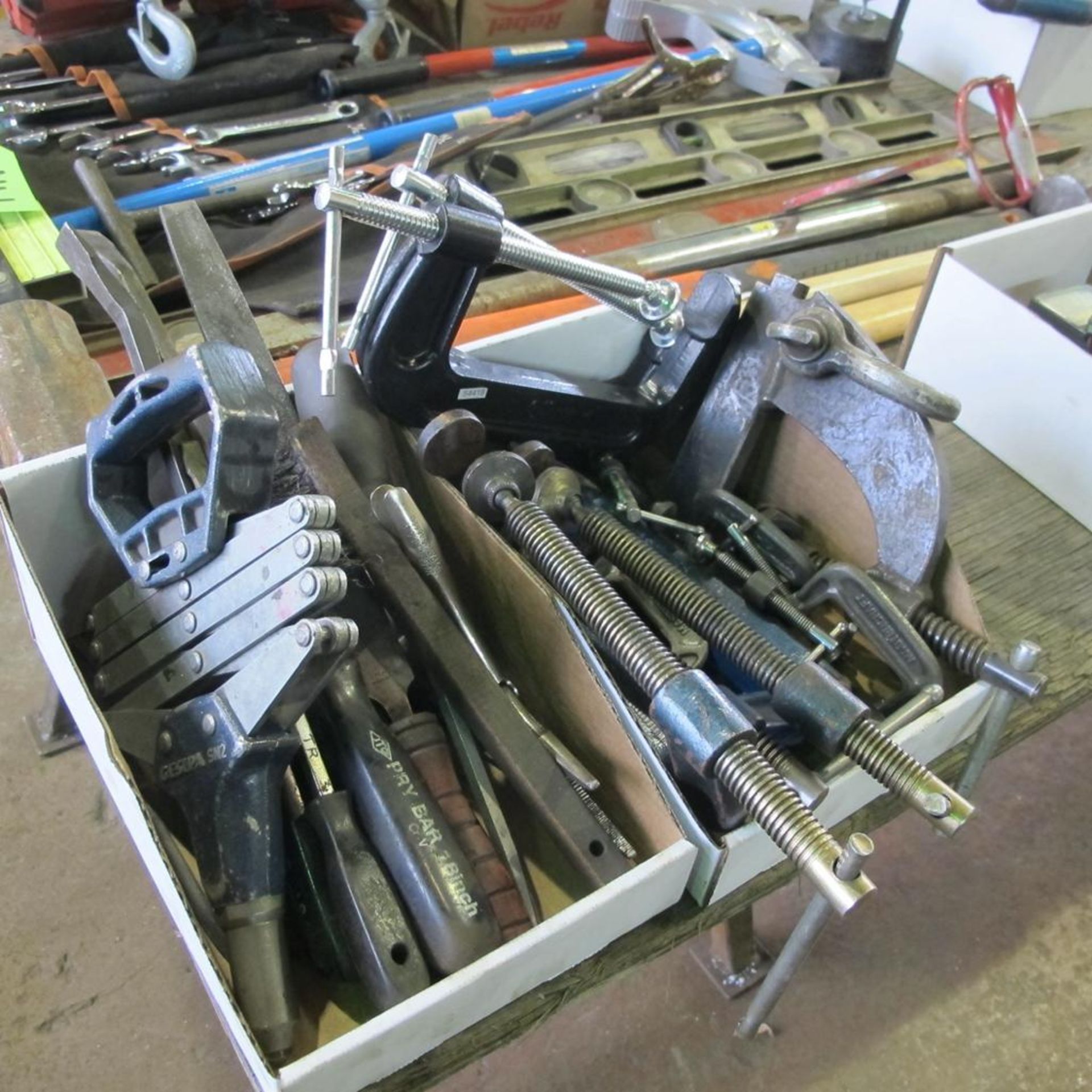 LOT OF HAND TOOLS (WRENCH SET, CRIMPER, CONDUIT BENCHES, LEVELS, VISE GRIP, SLEDGE HAMMERS, HOCK PUL - Image 2 of 2