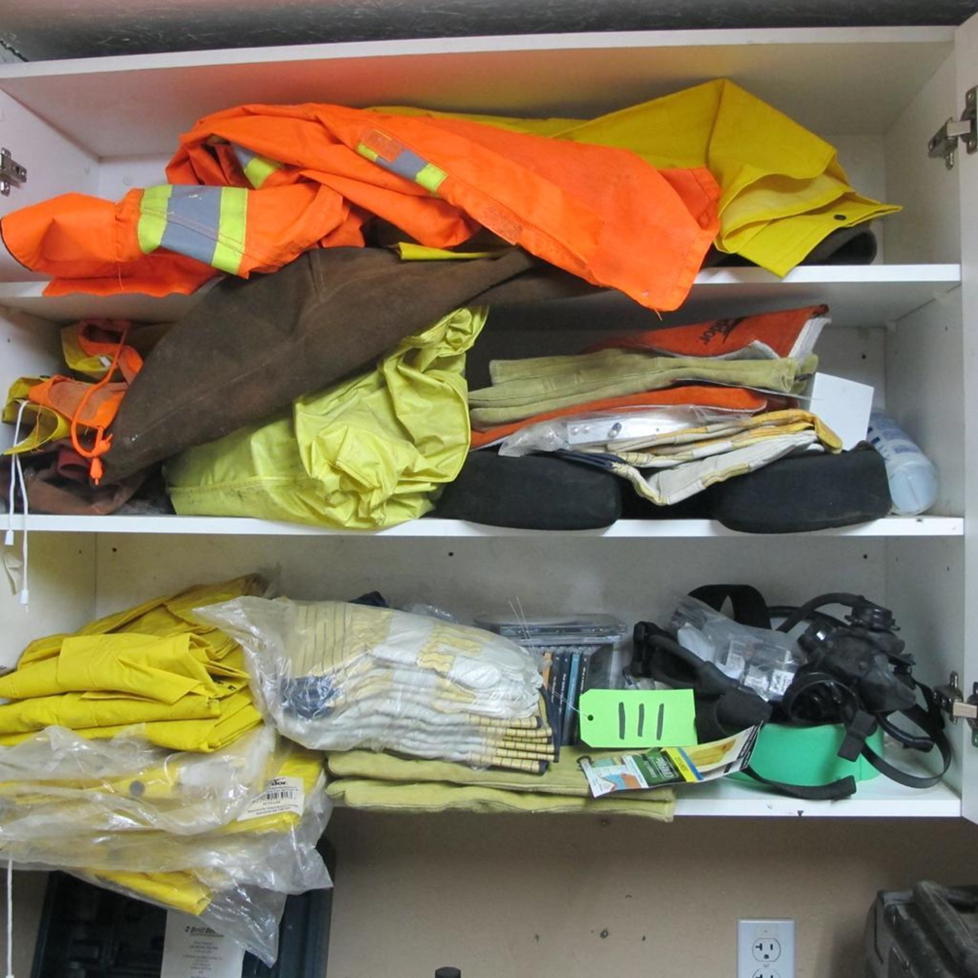 LOT SAFETY GLOVES, LEATHER WELDING CLOTHES, RAIN COAT, SAFETY CDS AND SPILL KIT (IN WEST BLDG)