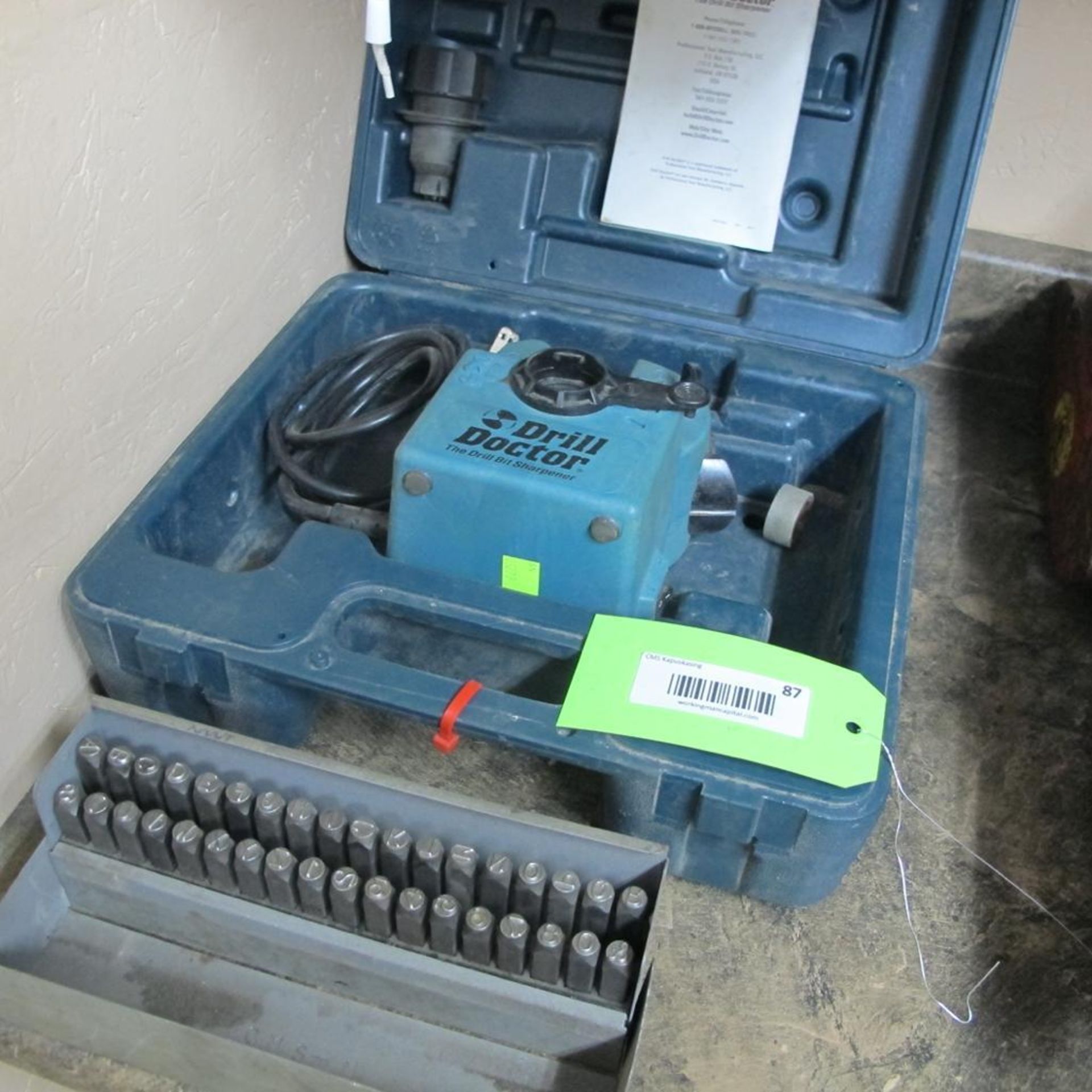 LOT OF DRILL DOCKTOR DRILL BIT SHARPENER AND NUMBER/LETTER PUNCH KIT (IN WEST BLDG)