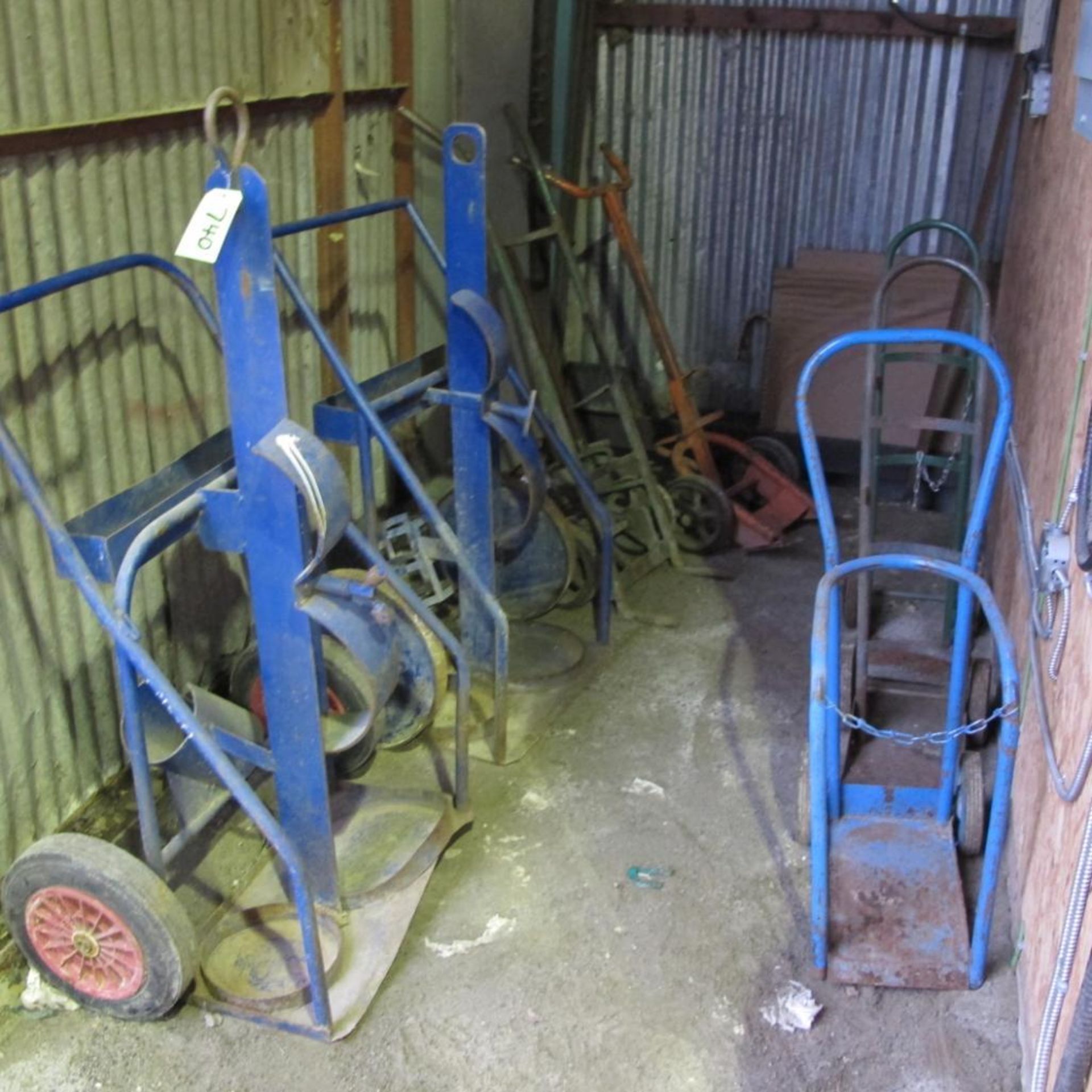 LOT OF 7 DUAL TANK CARTS, 2 WHEEL DOLLIES, SINGLE TANK CARTS AND BARRELL DOLLY (WEST BLDG)