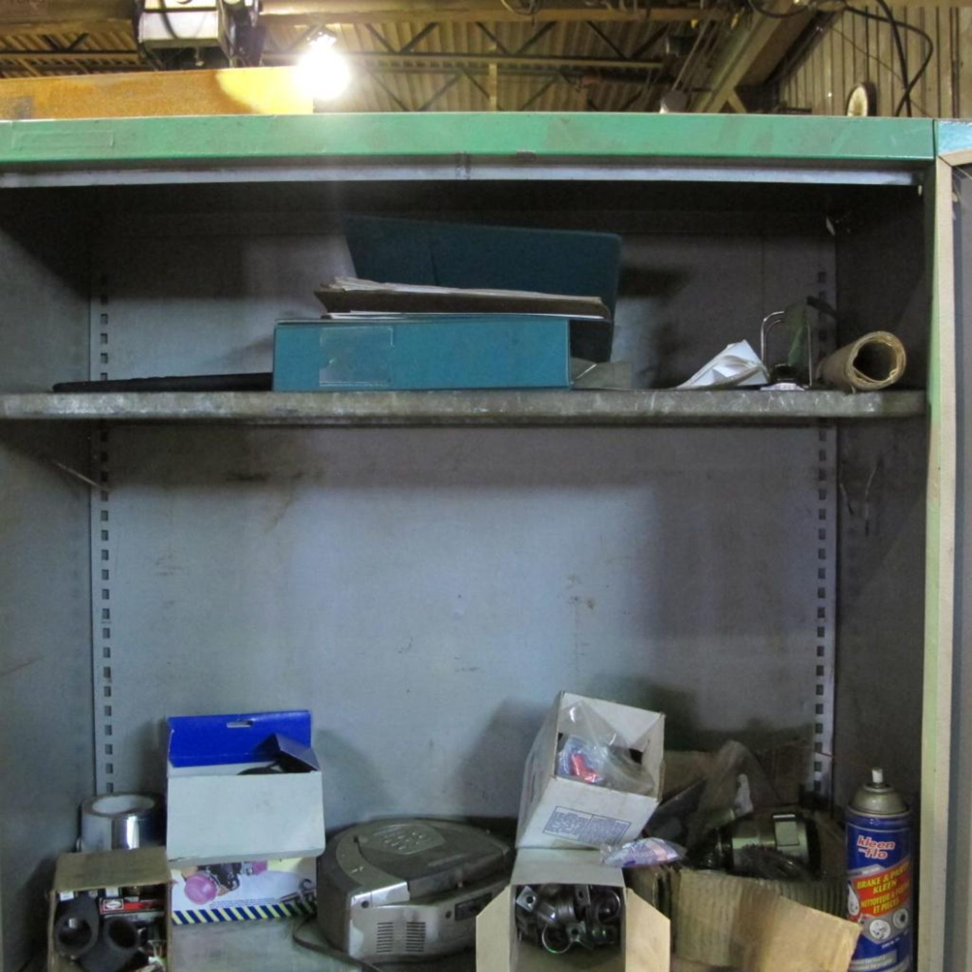 WORK BENCH, 2 DOOR CABINET W/SUPPLIES, SMALL TABLE W/CONTENTS (PLASMA CUTTING BAY) - Image 3 of 5