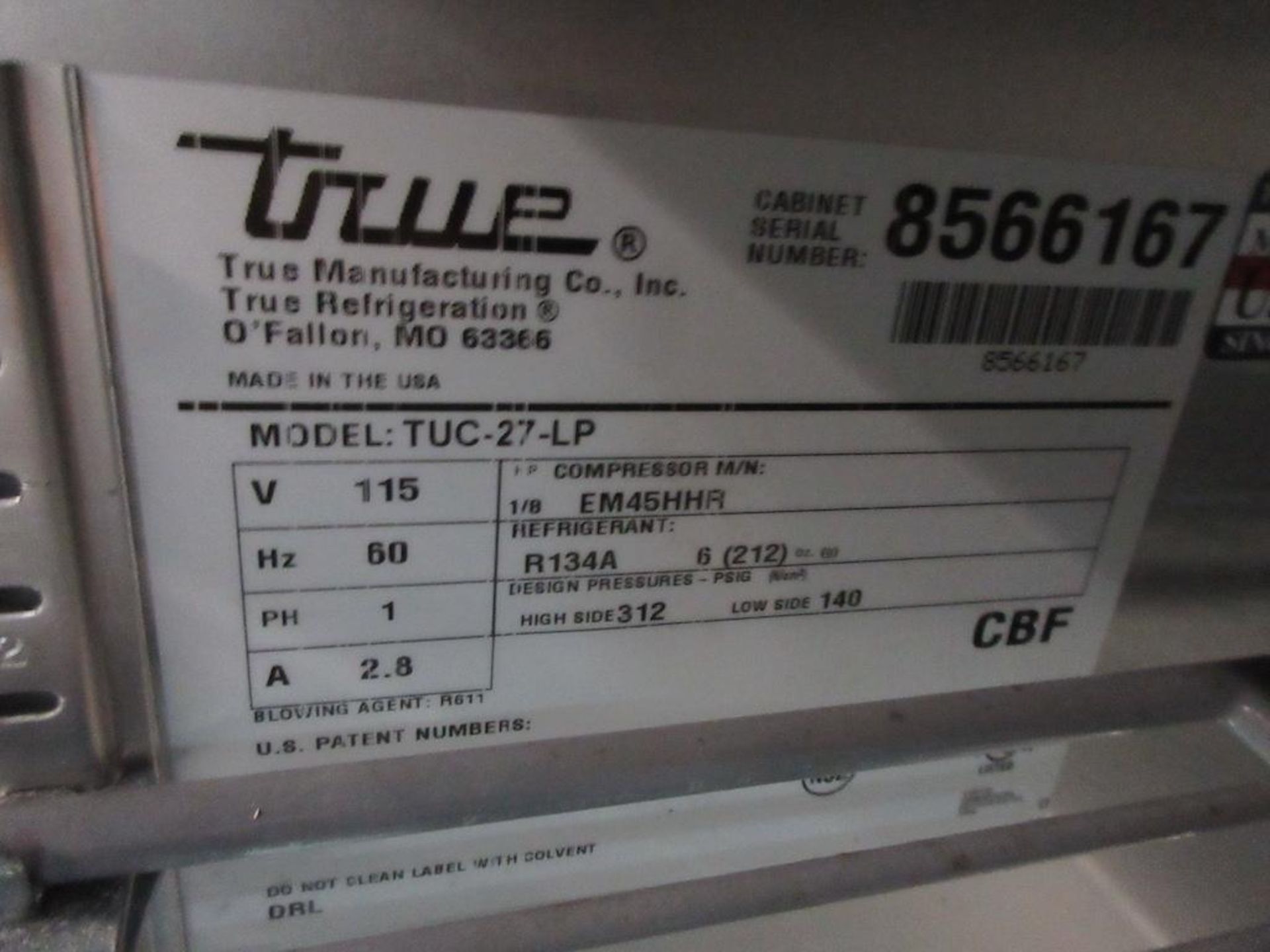 True model T4C-27-LP portable 1 door reach in undercounter refrigerator, sn 8566167 - Image 3 of 3