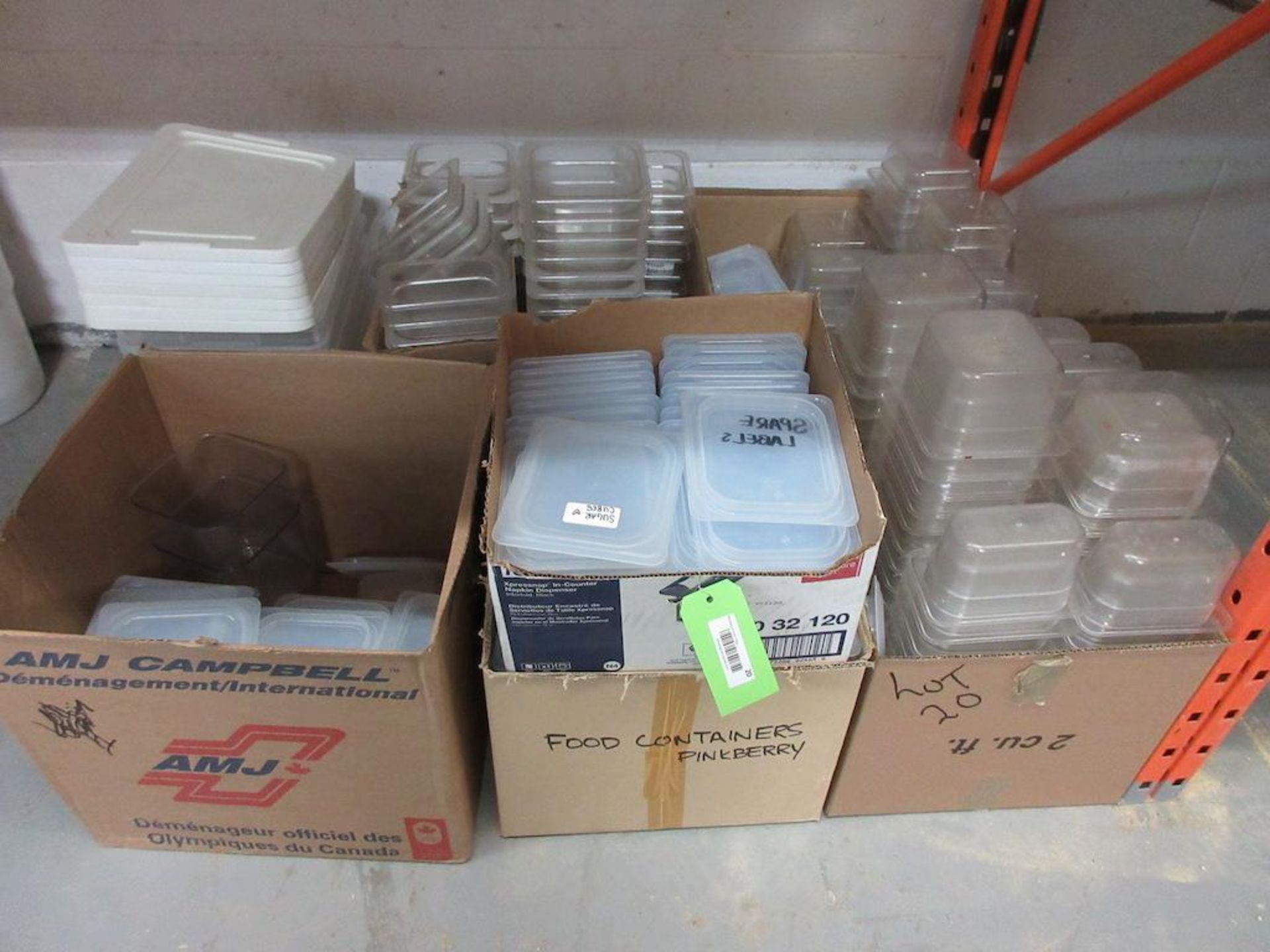 Lot 5 boxes: asst. plastic inserts, containers, lids