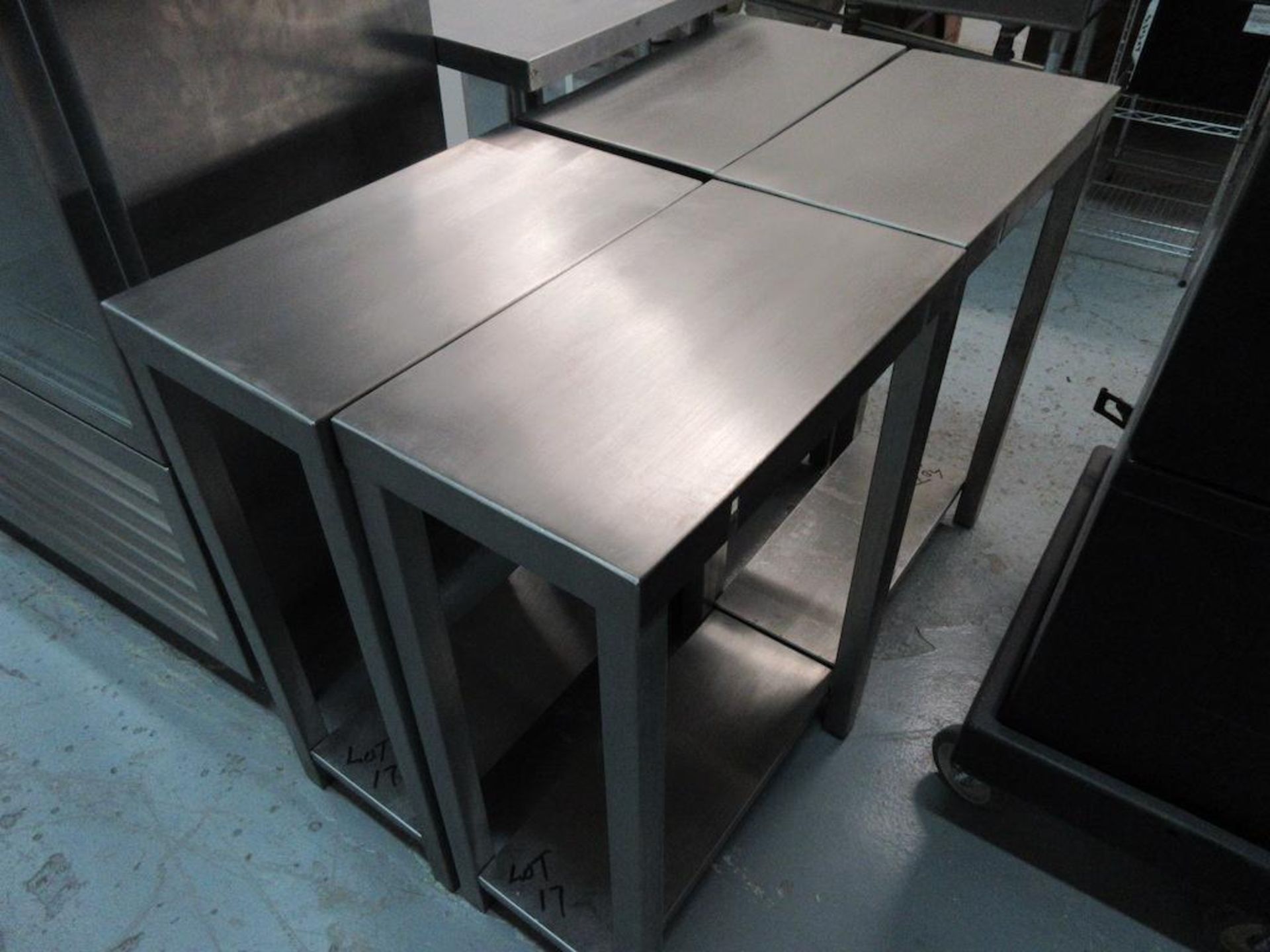 Lot 5 stainless steel prep tables: 24"x24" portable, (4) 12"x22" stationary - Image 4 of 4