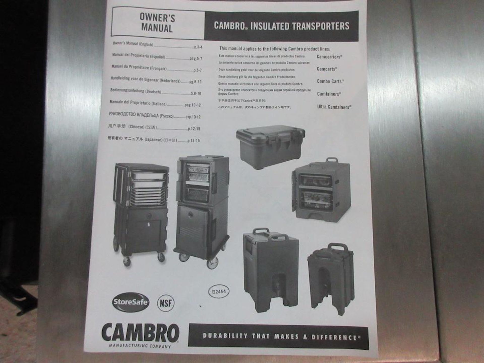 Lot 6 Cambro insulated transporters, 17"w x 24"d x 20"h, adjustable shelves, plus 2 rolling bases - Image 4 of 6