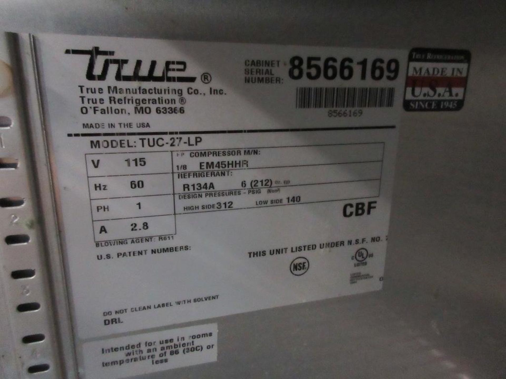 True model T4C-27-LP portable 1 door reach in undercounter refrigerator, sn 8566169 - Image 3 of 3