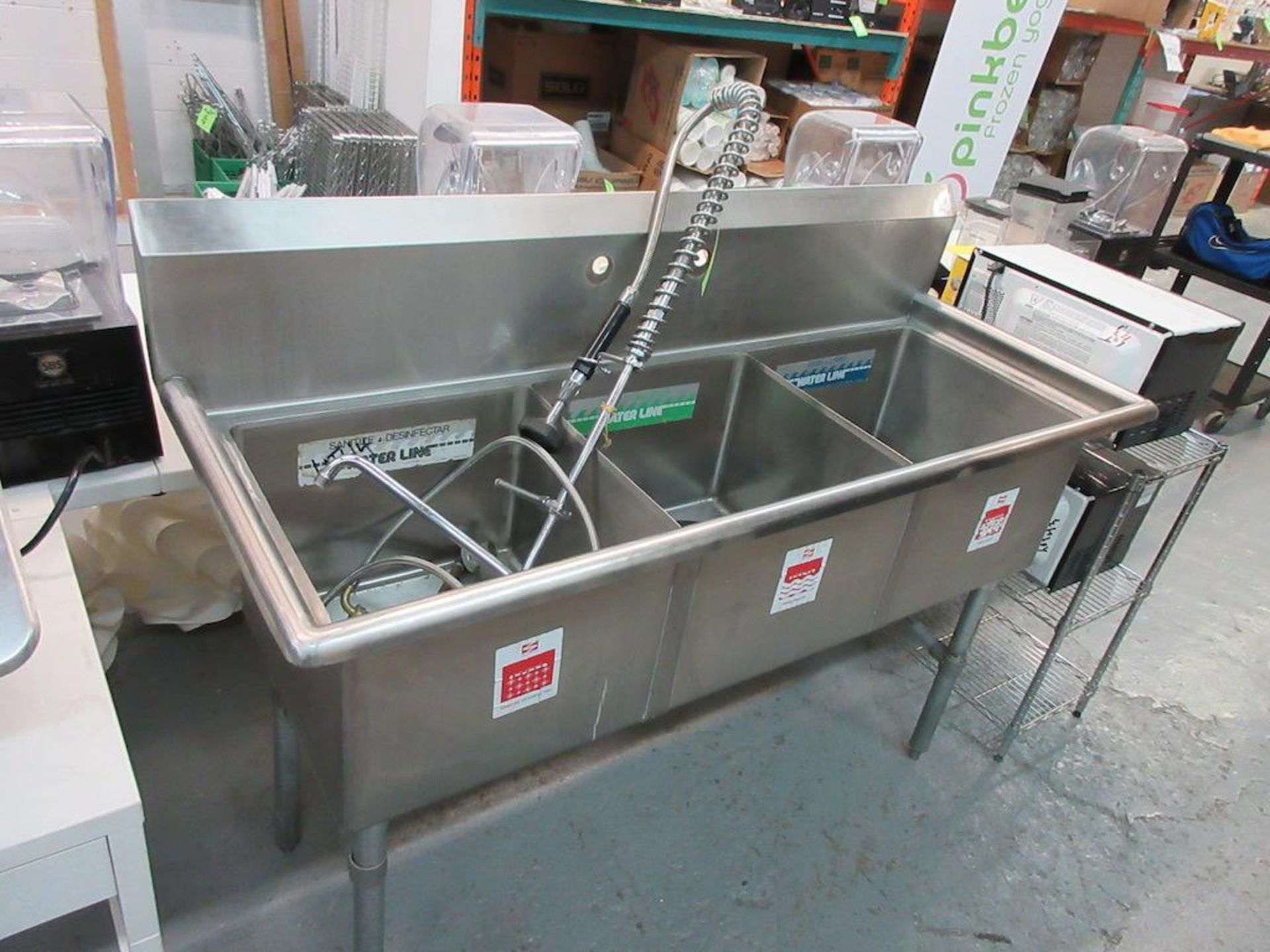 Stainless Steel 59" 3 compartment sink w water filter