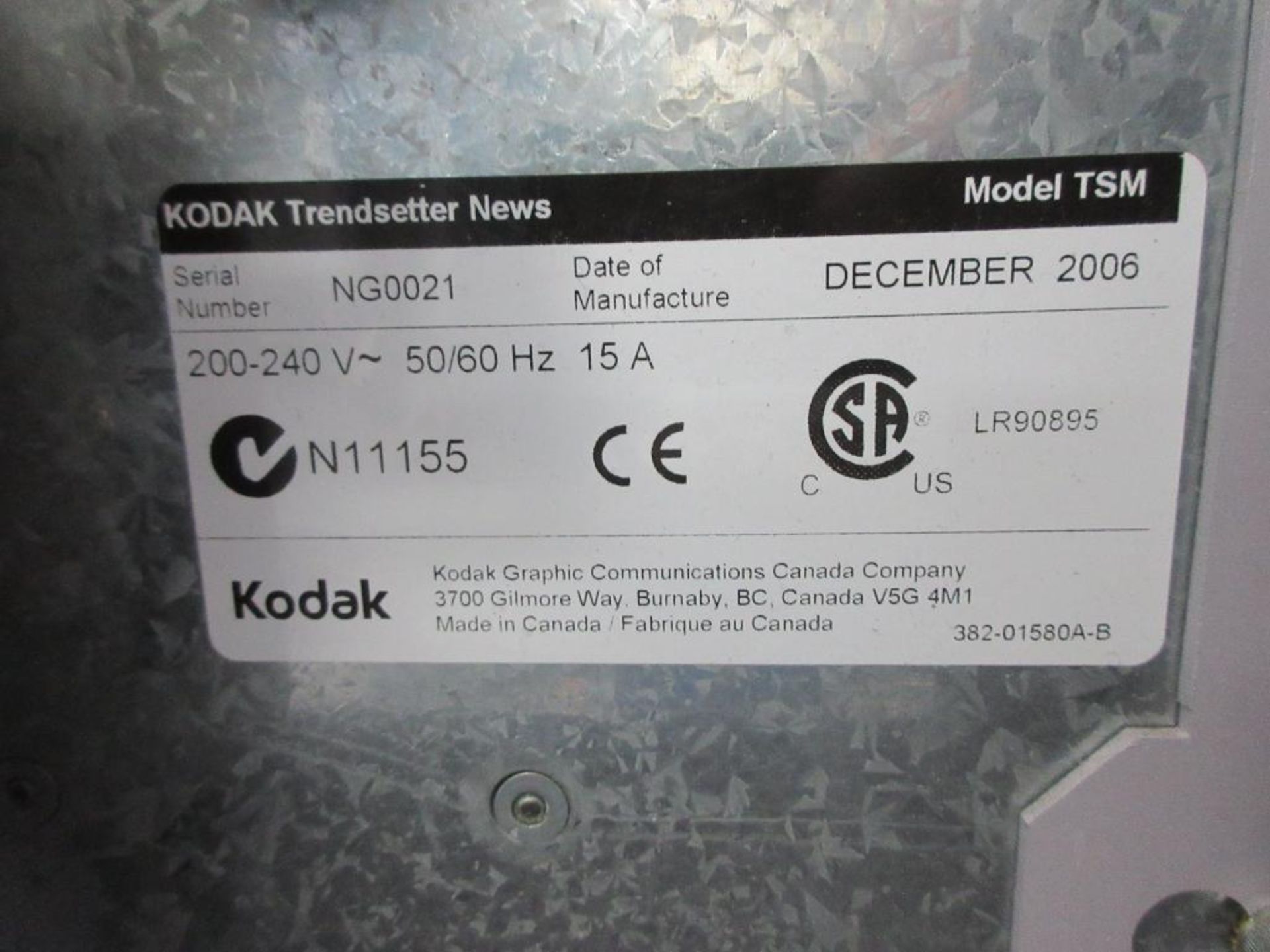 2006 Kodak Trendsetter News plate setter, model TSM, square spot, 29" x 41" plate capacity, sn NG002 - Image 4 of 4