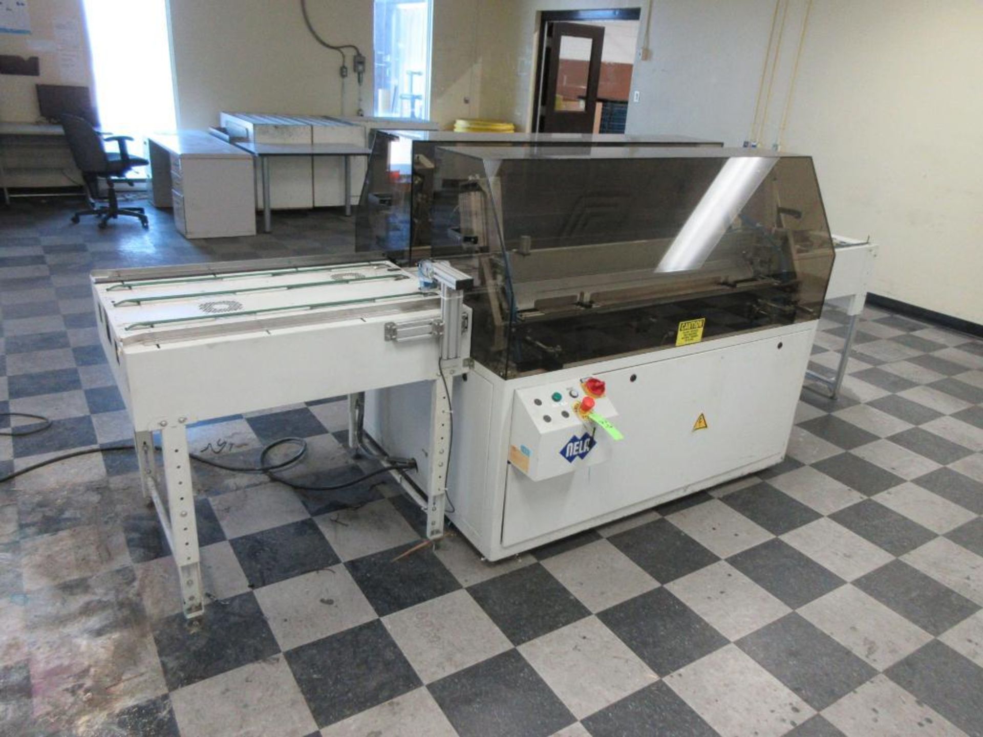 Nela plate punch / bender model Benchmark 0657-01, 40" infeed conveyor, 60" bend table, 40" outfeed