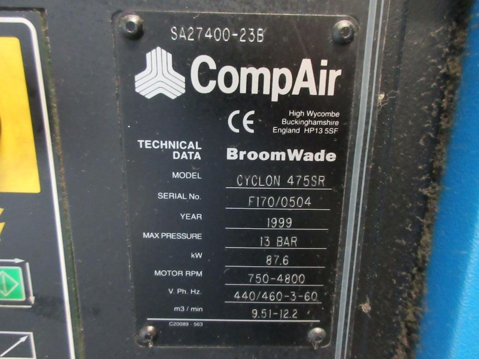 COMPAIR 50 hp air compressor model Cyclon 475 SR, 1999, sn F170/0504 [WB upper mezz] [Exclusive rigg - Image 4 of 4