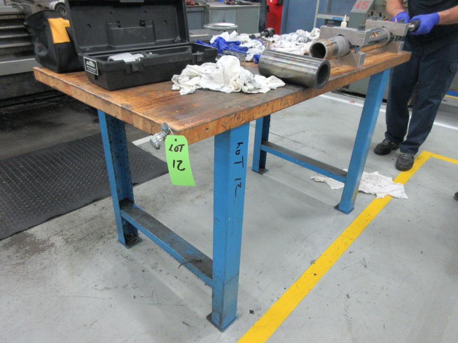 (2) Maple top & blue steel 60" x 30" work tables - Image 2 of 3