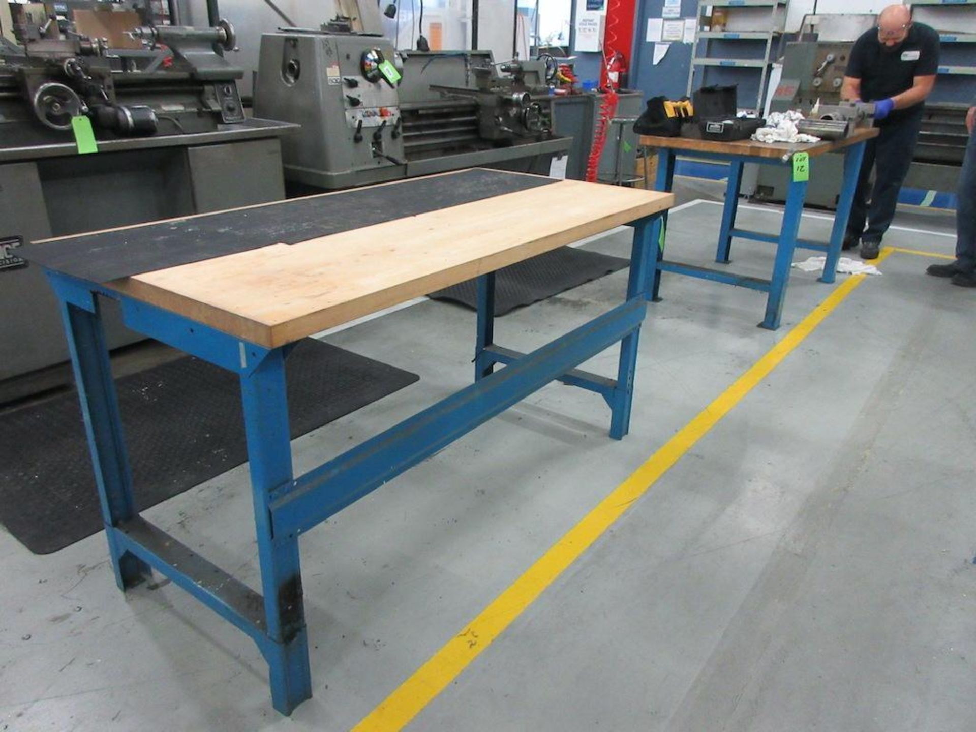 (2) Maple top & blue steel 60" x 30" work tables - Image 3 of 3