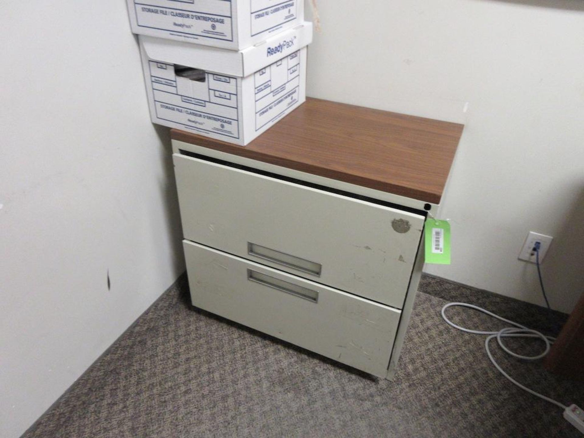 Office contents, furniture only: desk, arm chair, 2 dr lateral file cabinet (no computers, printers, - Image 2 of 2