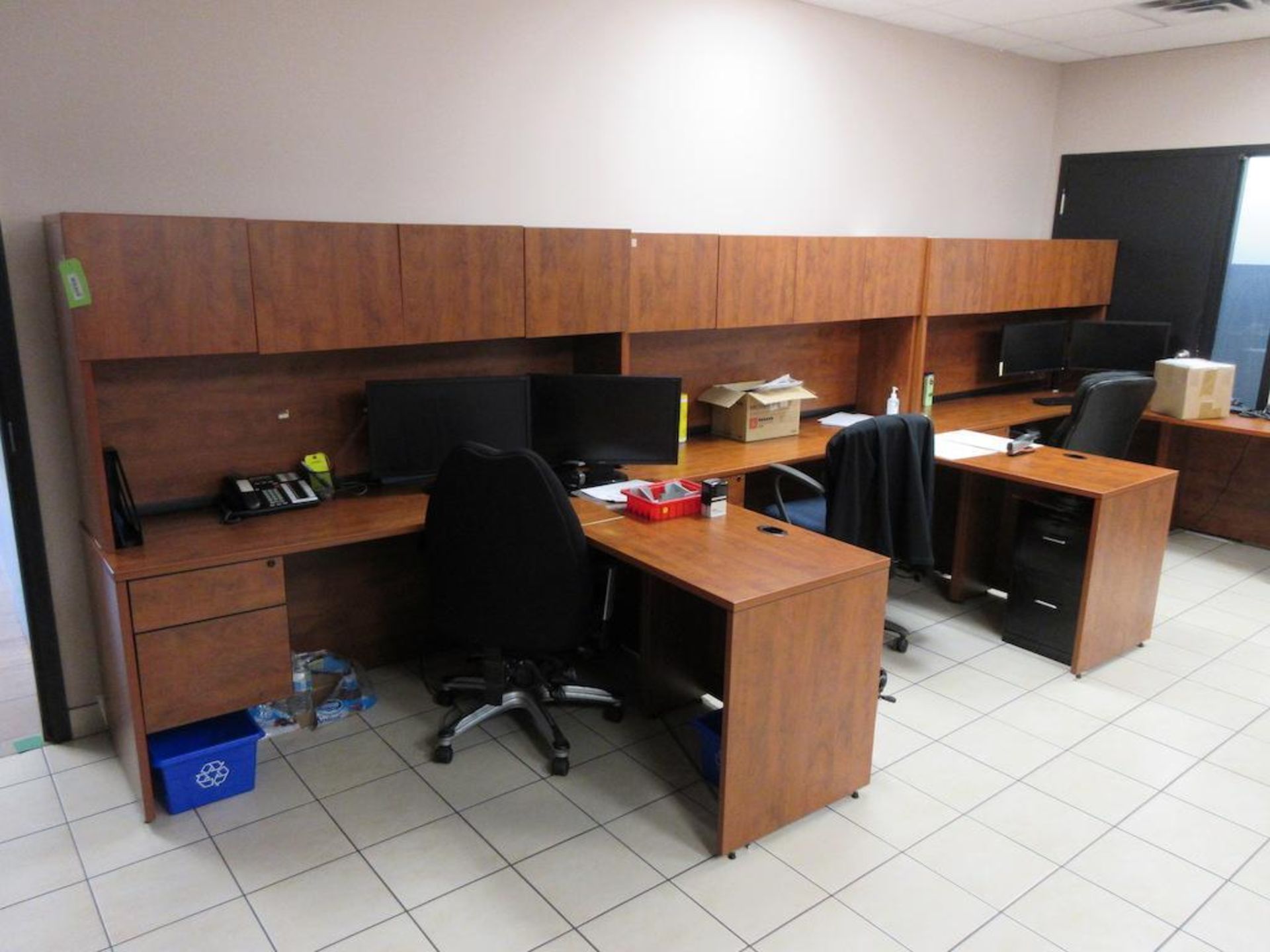 3 maple L shaped desks, 3 chairs (no computers, printers, phones, personal property)