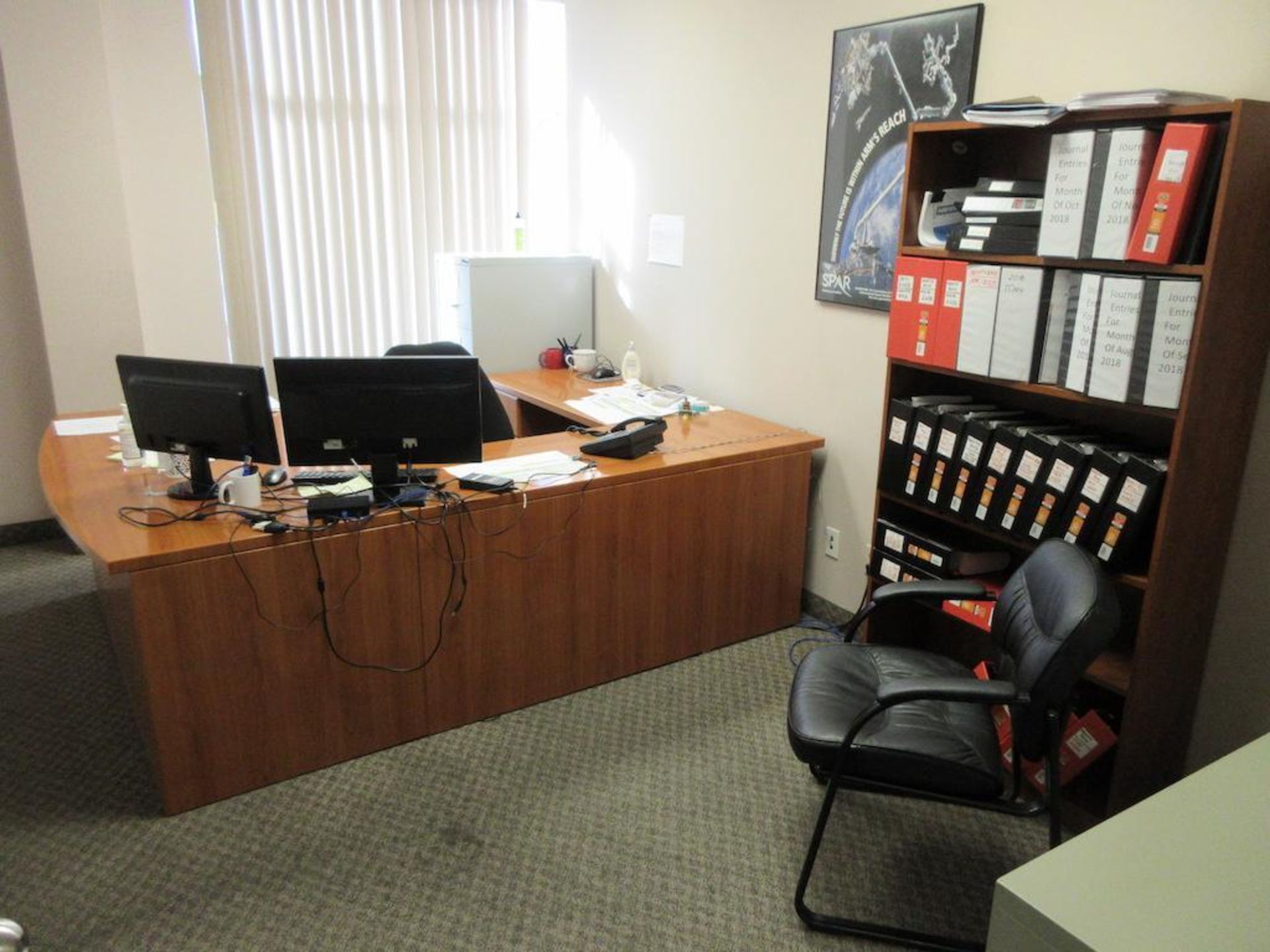 Office contents, furniture only: maple desk, 2 chairs, 4 dr lateral file cabinet, 2 dr lateral file