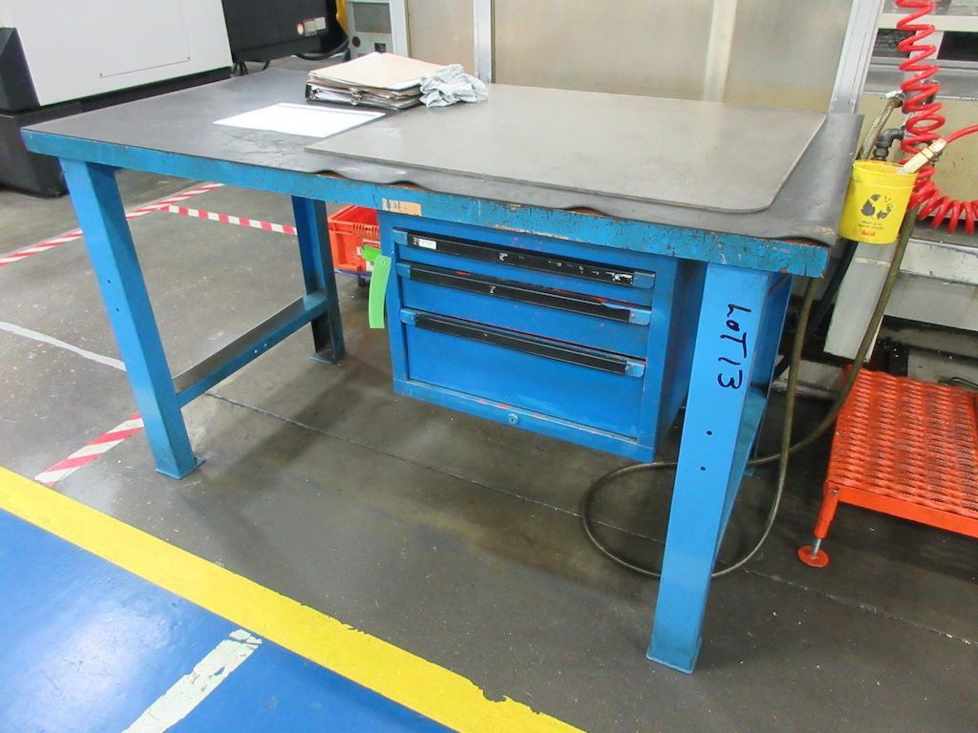 (1) Maple top & blue steel 60" x 30" work table w 6 drawers, (2) maple top & blue steel 60" x 30" wo - Image 2 of 4