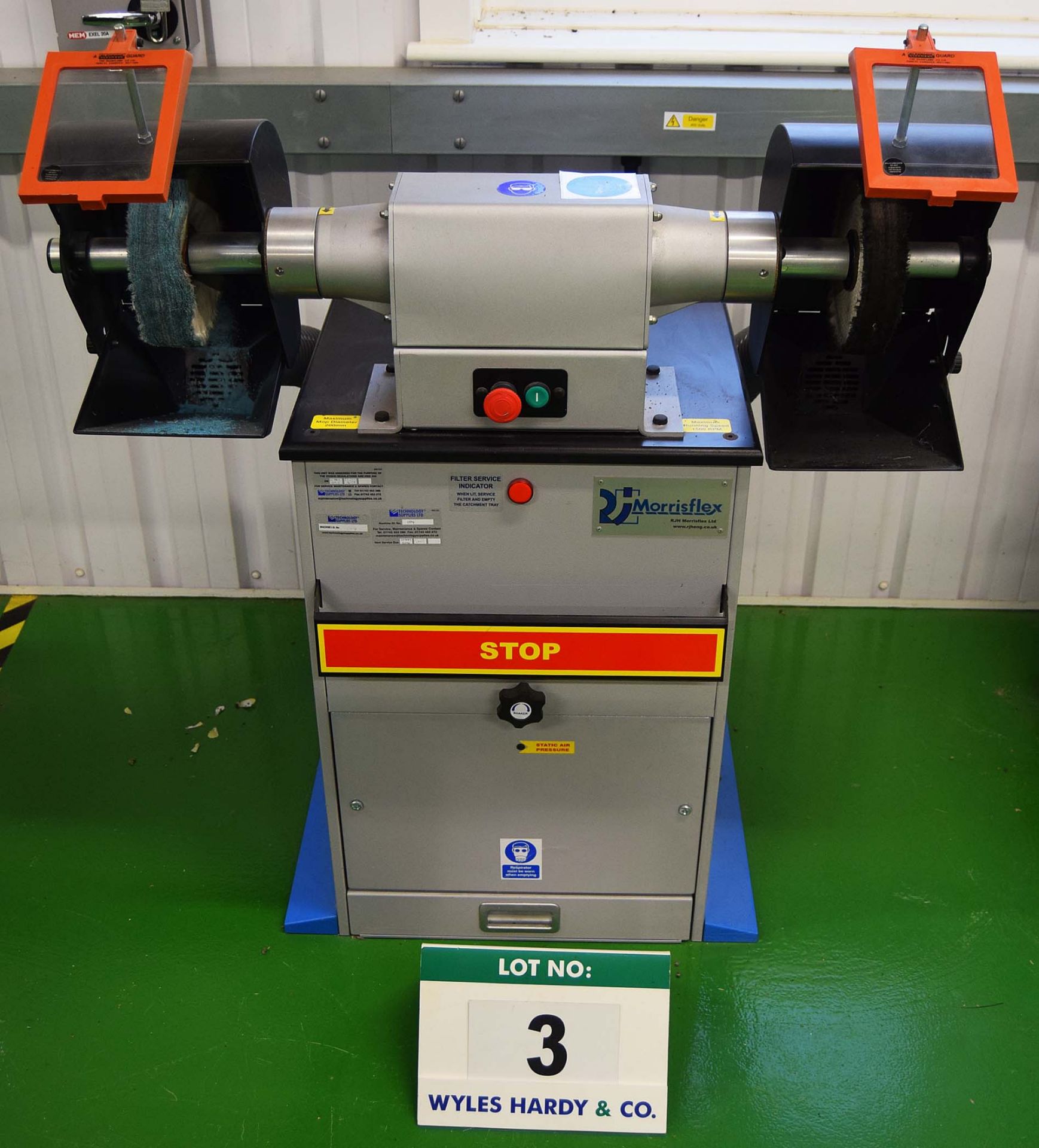 A MORRISFLEX Chamois Cabinet mounted Double Ended Polishing Machine, Serial No. 29407WDC (2010),