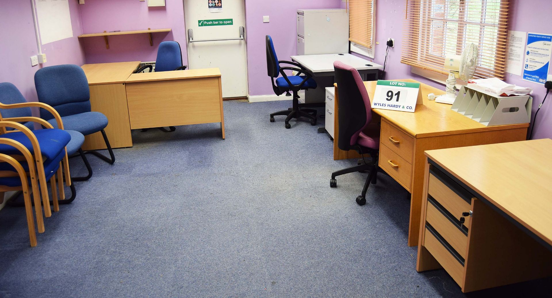 A Quantity of Office Furniture including Five Various Timber and Steel Framed Side Chairs, Three Gas