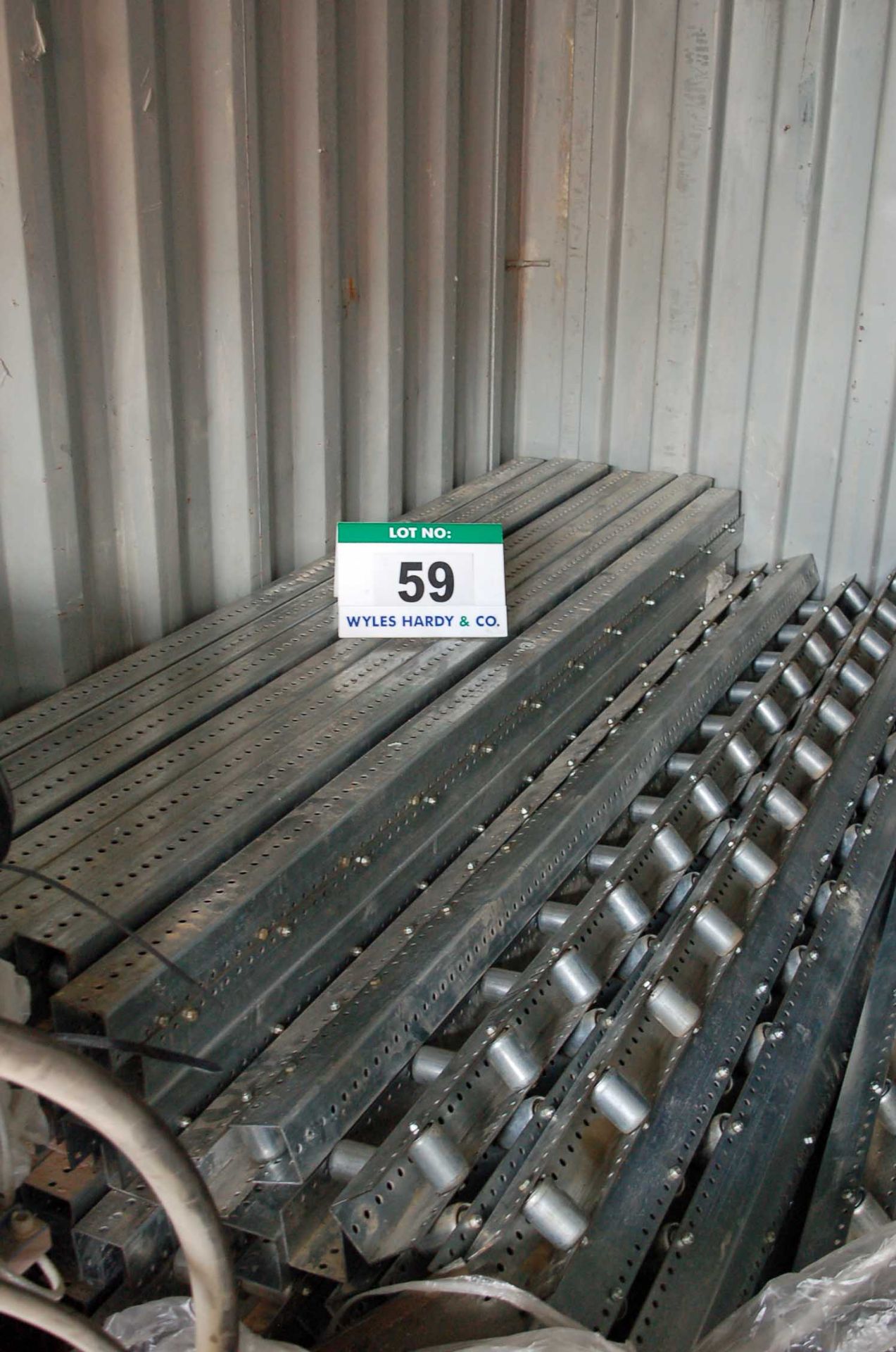 A Quantity of 2.5 Meter Rail Type Roller Conveyor sections. Approximately 60 Pieces (As