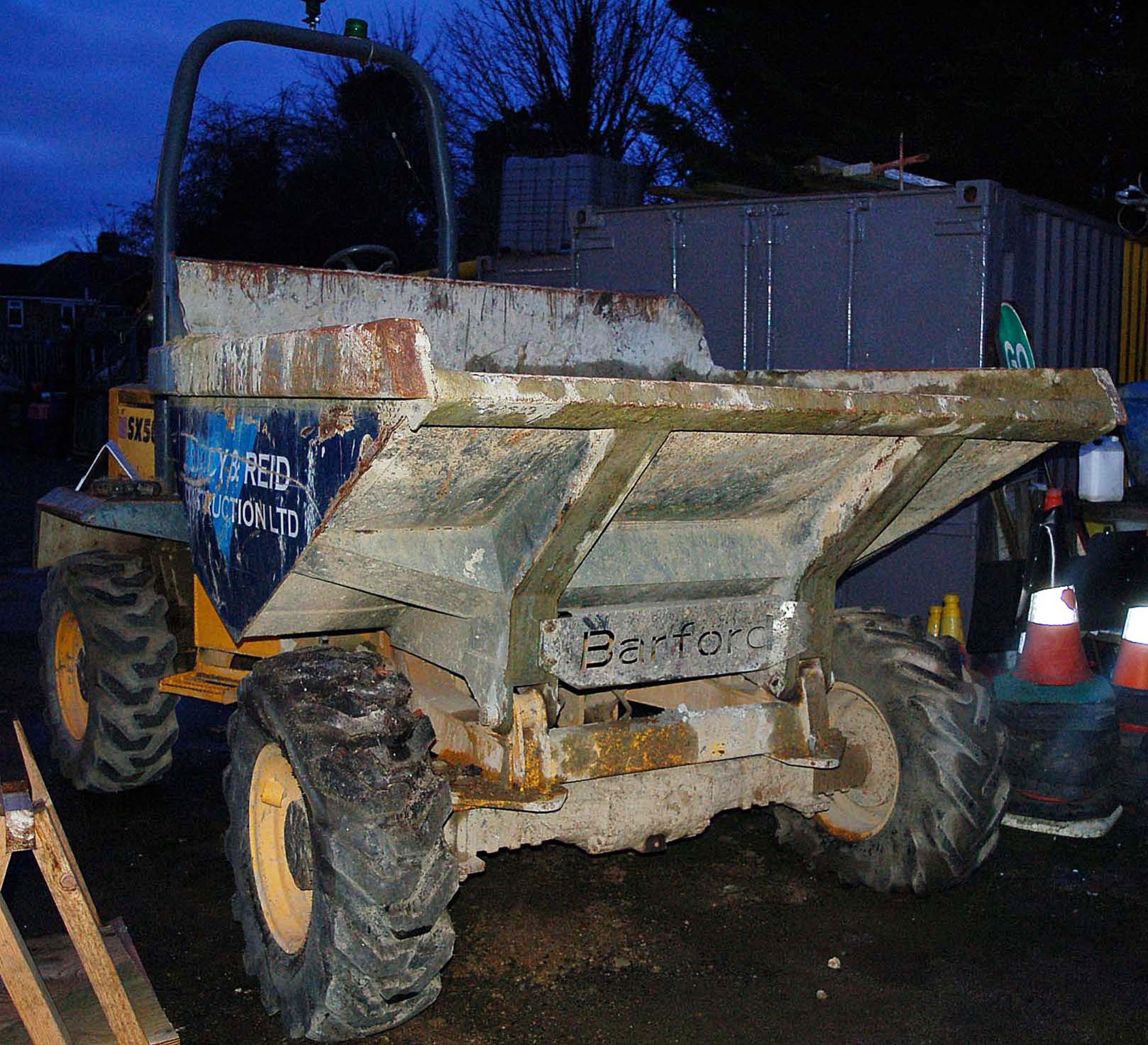 A 2008 BARFORD SX5000 5000Kg Capacity Straight Tip Articulated All Wheel Drive Site Dumper Serial