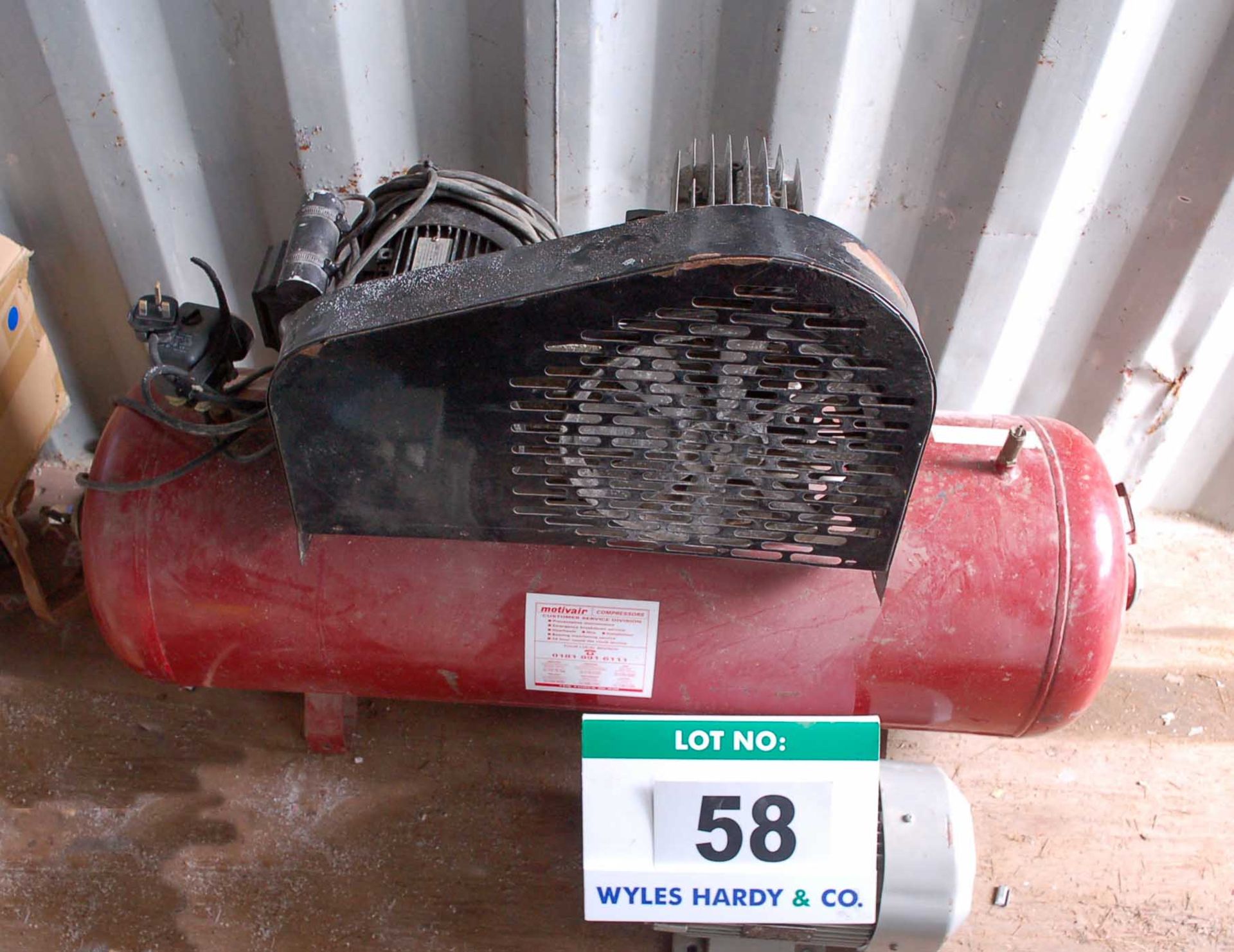 A MOTIVAIR Single Cylinder Air Compressor Mounted on Mild Steel Horizontal Air Receiver (240V)