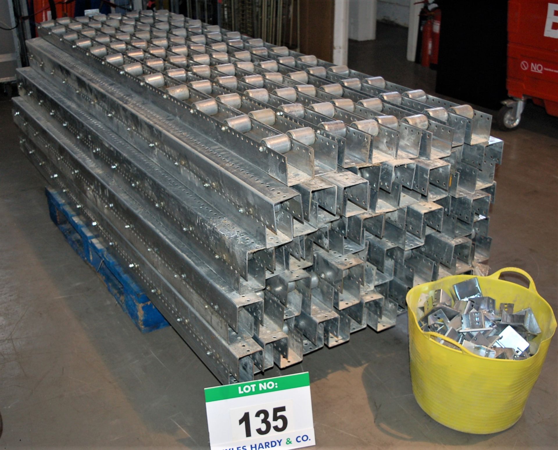 Ninety 2.5M Lengths of Galvanised Steel Framed Floor mounted Pallet Conveyor