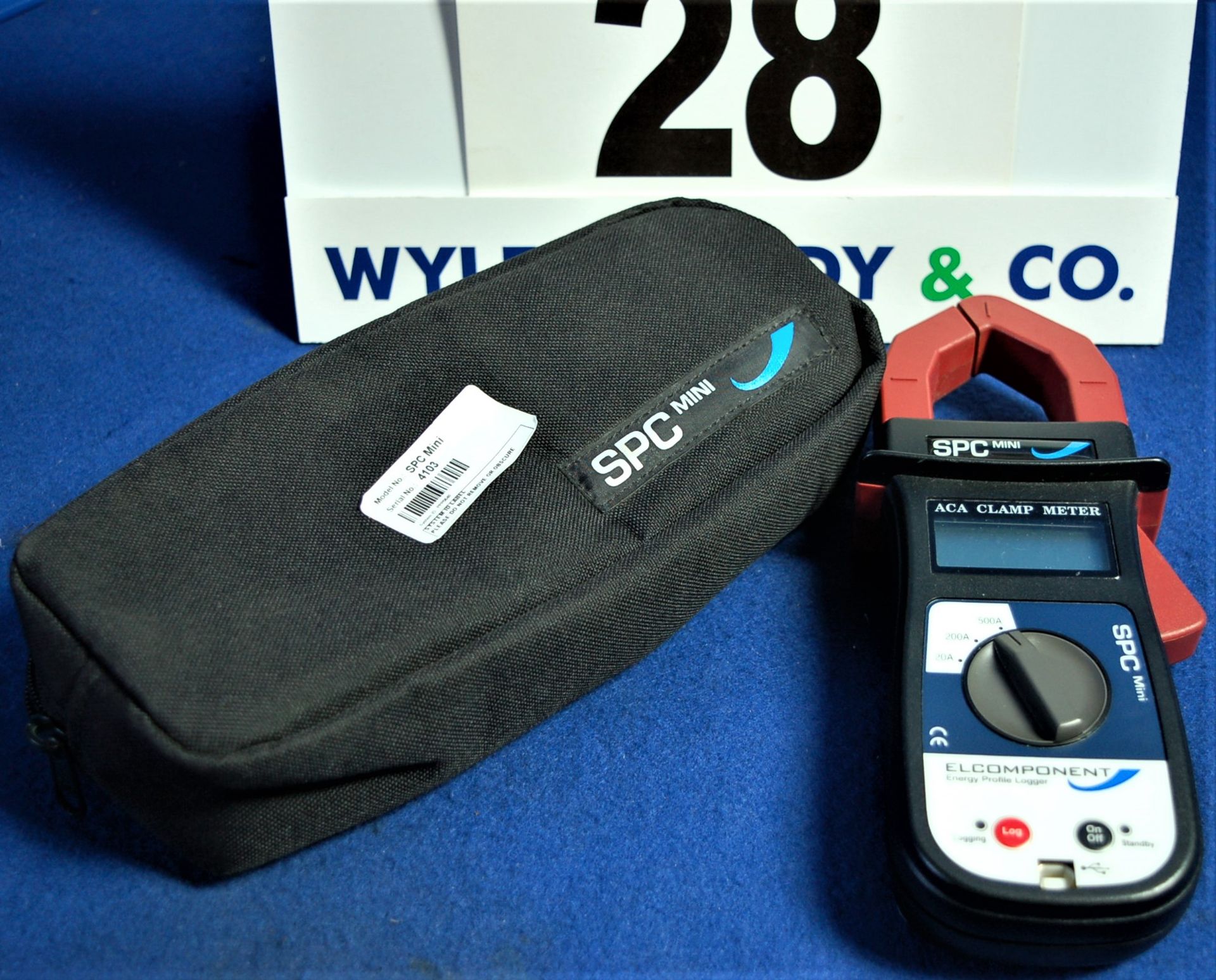 An SPC Mini 20A-500A Clamp Type Digital Energy Profile Logger in Soft Carry Case