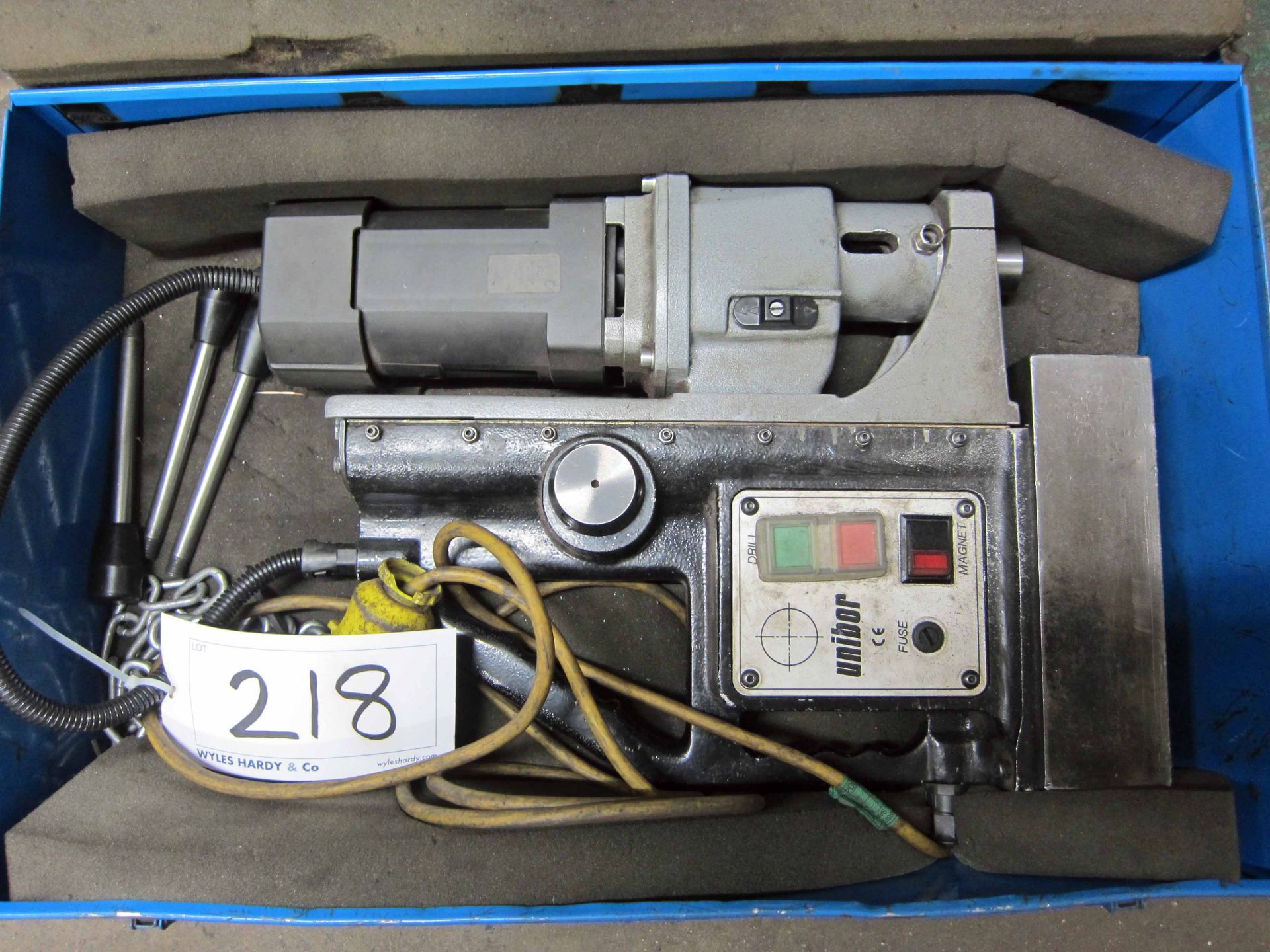 A UNIBOR Model E3 Electro Magnetic Drill 110V, 1200 Watt, Serial No. N1713, in Steel Case