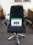 A SATO Gas Strutted Elbowed Office Swivel Chair on 5-Star Castored Base and Another Office Swivel