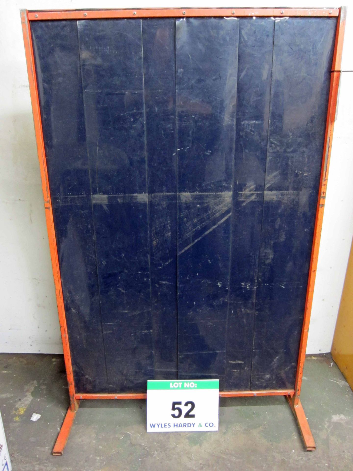 Two Folding Transportable Welding Screens on Hinged Steel Frames with Removable Feet each Panel (
