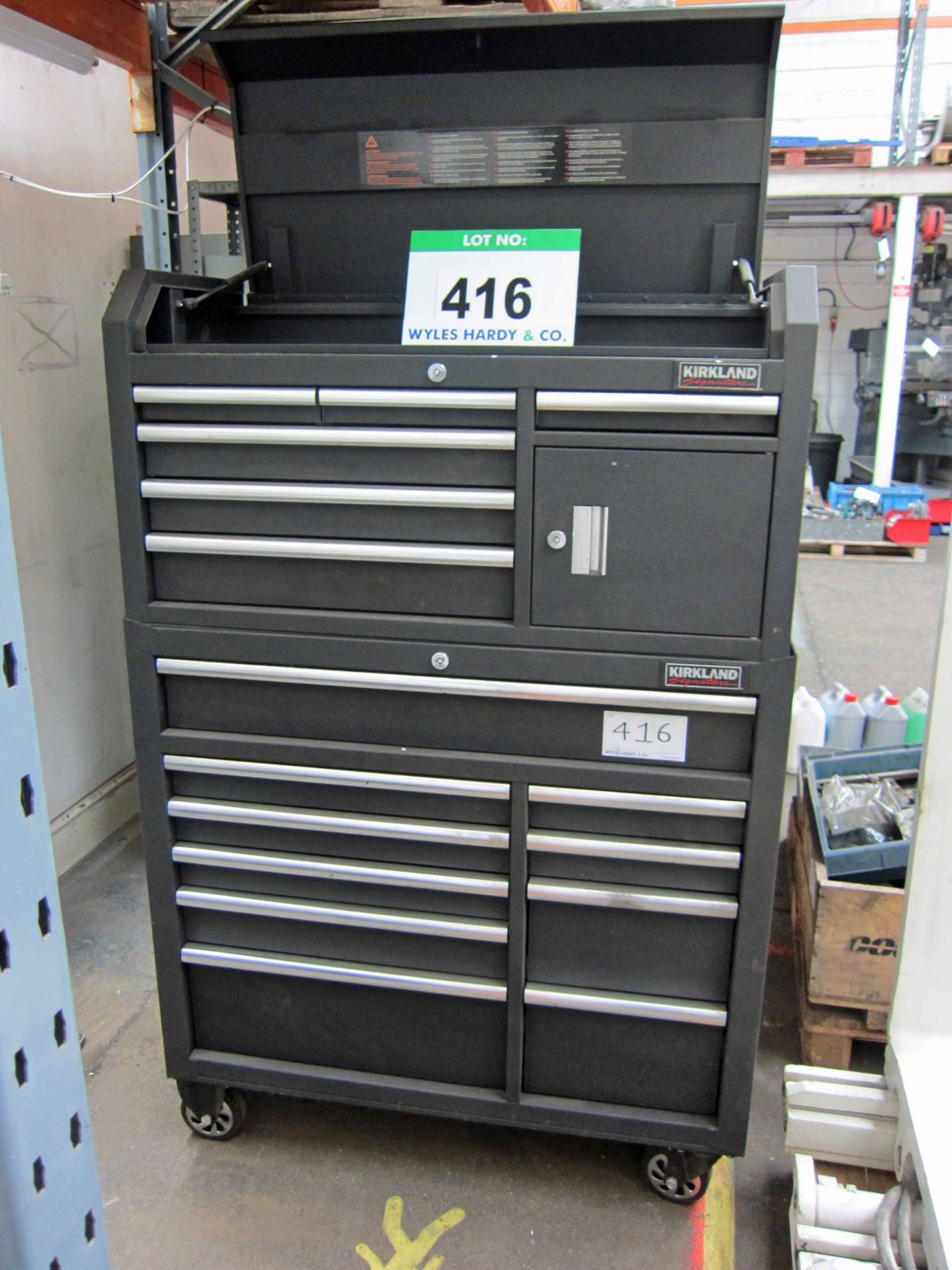 A KIRKLAND Signature Series 1050mm x 470mm x 1620mm Tool Chest with Sixteen Drawers and Cupboard