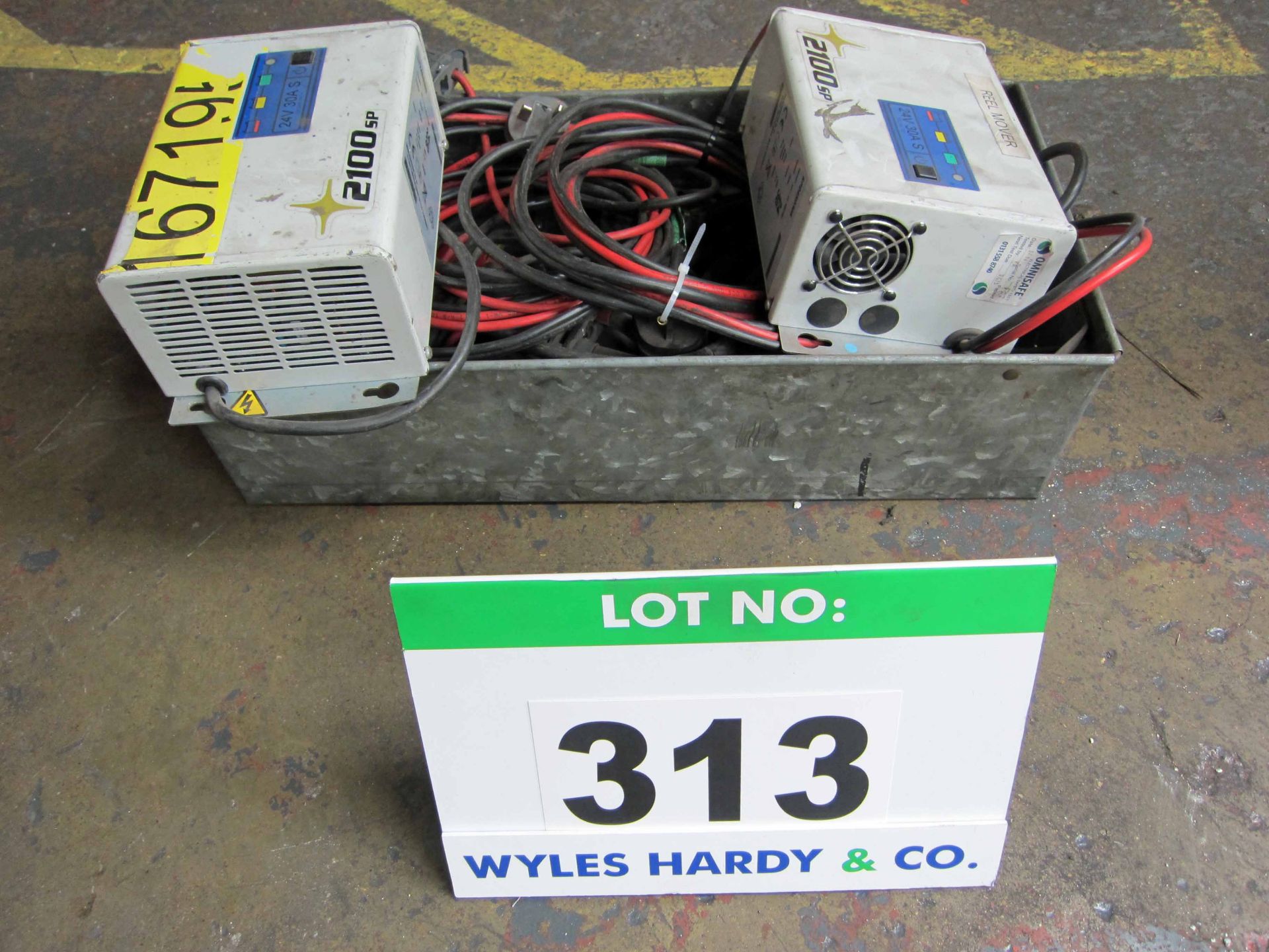 Two EXIDE Type 2100SP, 24V, 30 Amp Single Phase Battery Chargers and A Quantity of Charger Leads