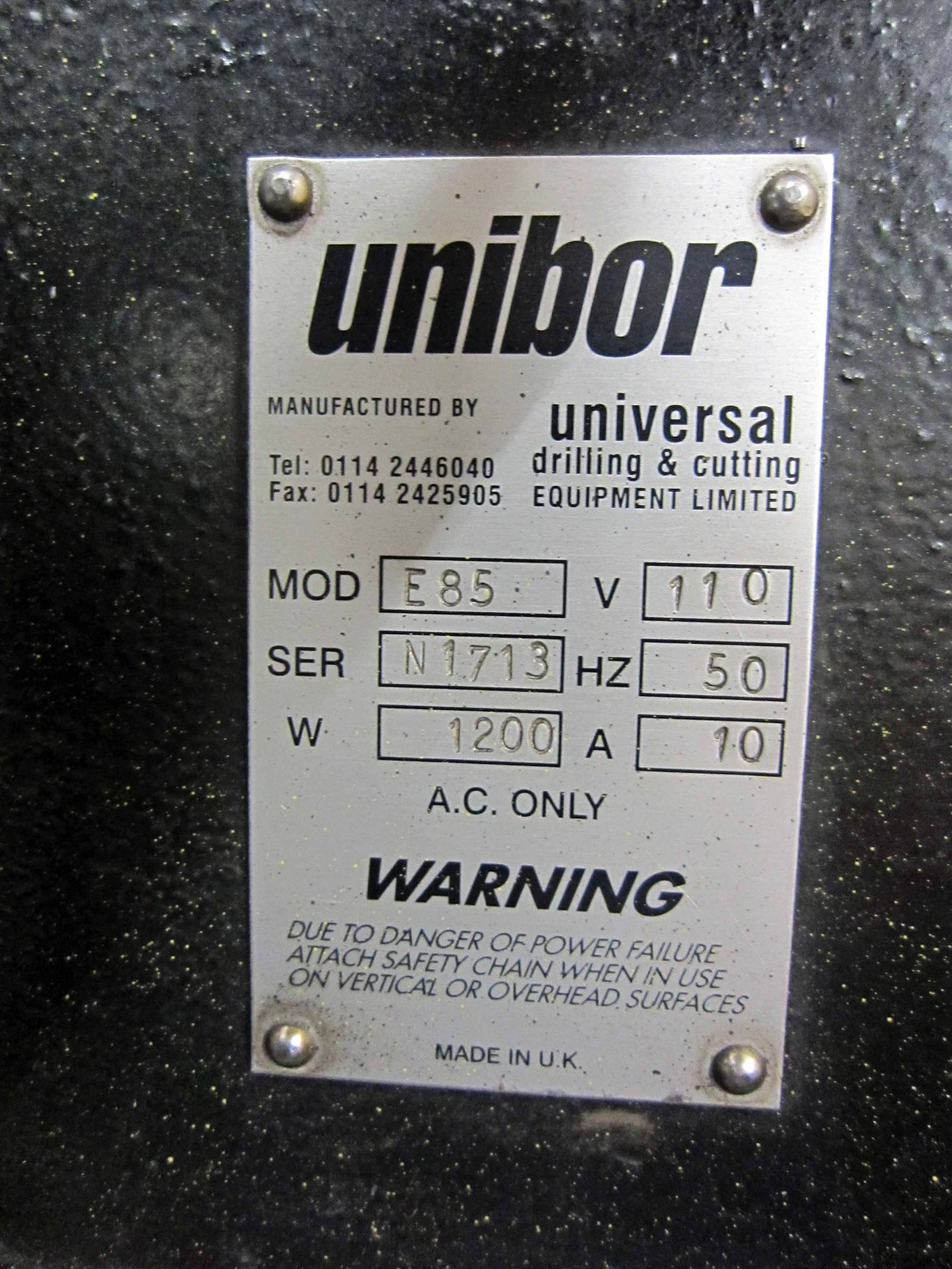 A UNIBOR Model E3 Electro Magnetic Drill 110V, 1200 Watt, Serial No. N1713, in Steel Case - Image 2 of 2