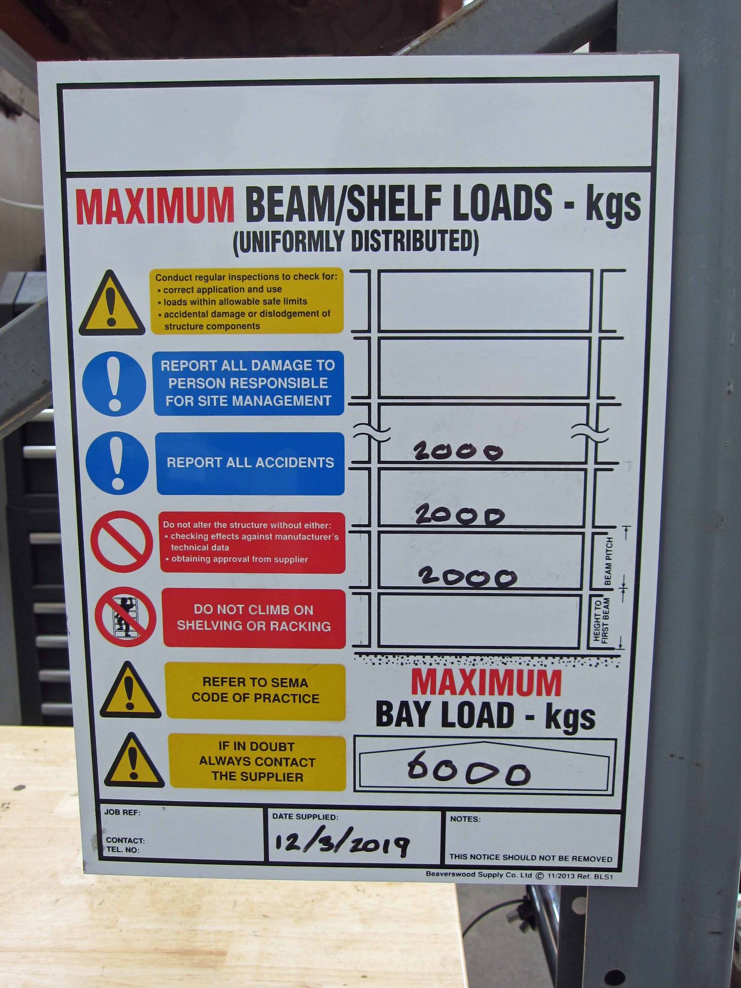 Four Bays Pallet Racking comprising Six Masts, 4280mm x 1060mm and Twenty Four Assorted Beams, - Image 3 of 4