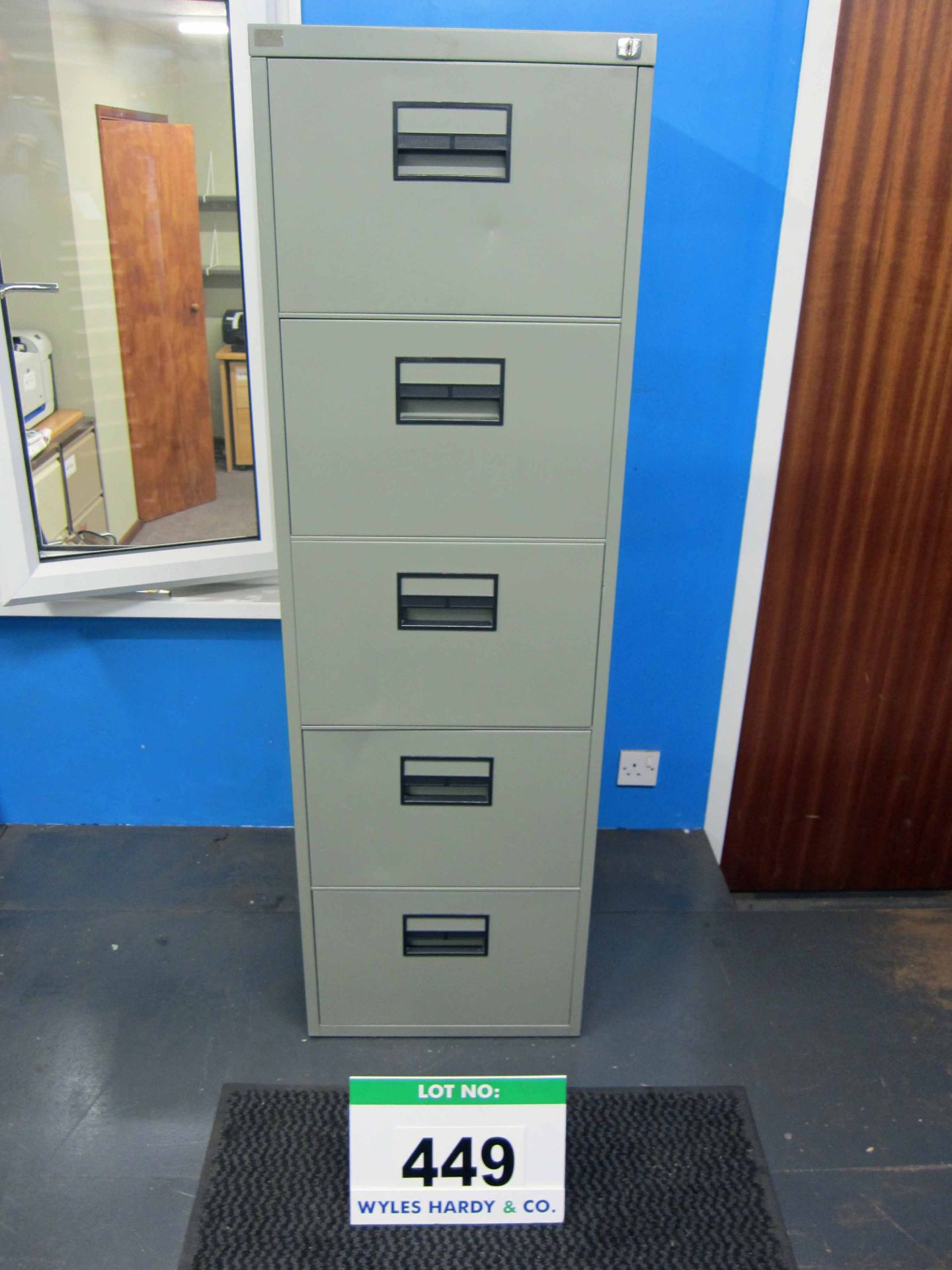 A Grey Steel 5-Drawer Vertical Filing Cabinet