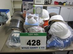 A Quantity of Assorted PPE including Ear Plugs, Gloves, Goggles, Glasses, Hard Hats, Fire
