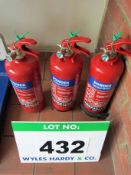 Three 2Kg COMACT FIRE ABC Powder Fire Extinguishers and Two COMBAT FIRE Carbon Di-Oxide Fire