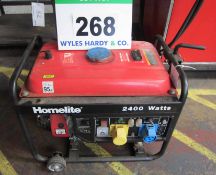 A HOMELITE Model HGN2400D, 2400 Watt Portable Petrol Generator, 196cc 4-Stroke Engine with 240V,