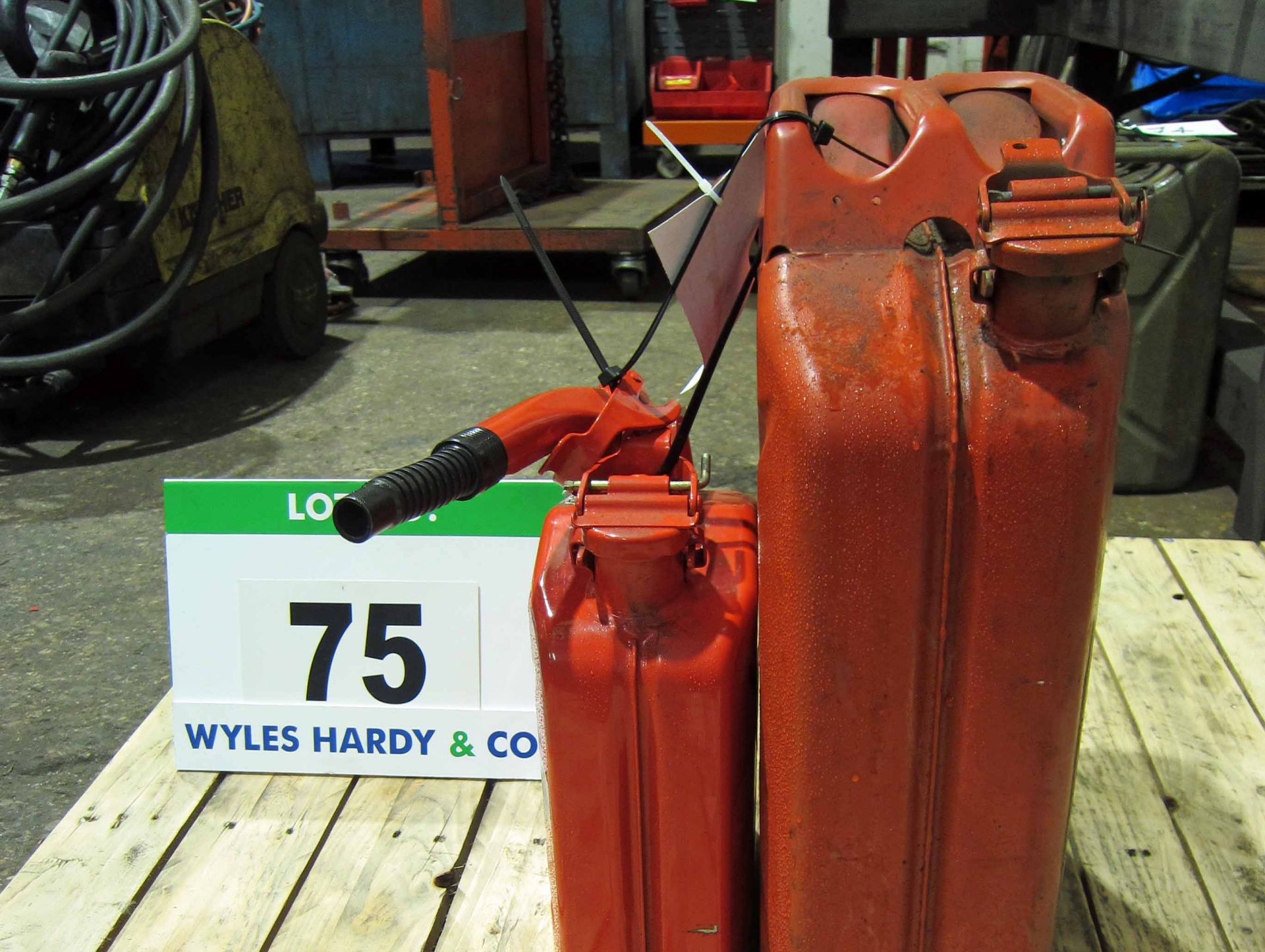 A 20-Litre Petrol Jerry Can and A 5-Litre Petrol Jerry Can and Filling Spout