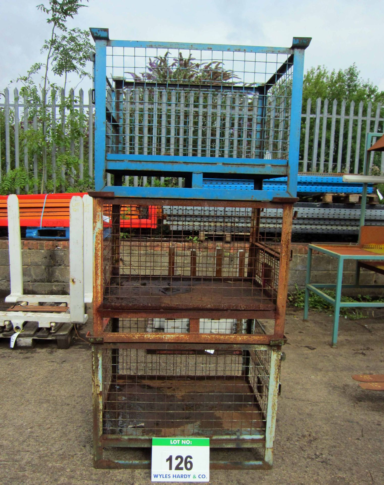 Three 810mm x 965mm x 770mm Drop Front Steel Cage Stillages