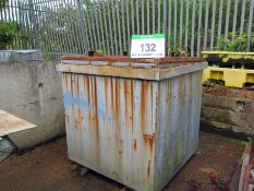 A 1330mm x 1330mm x 1390mm (plus Lid Pockets) Steel Swarf Bin fitted Forklift Pockets and Lid