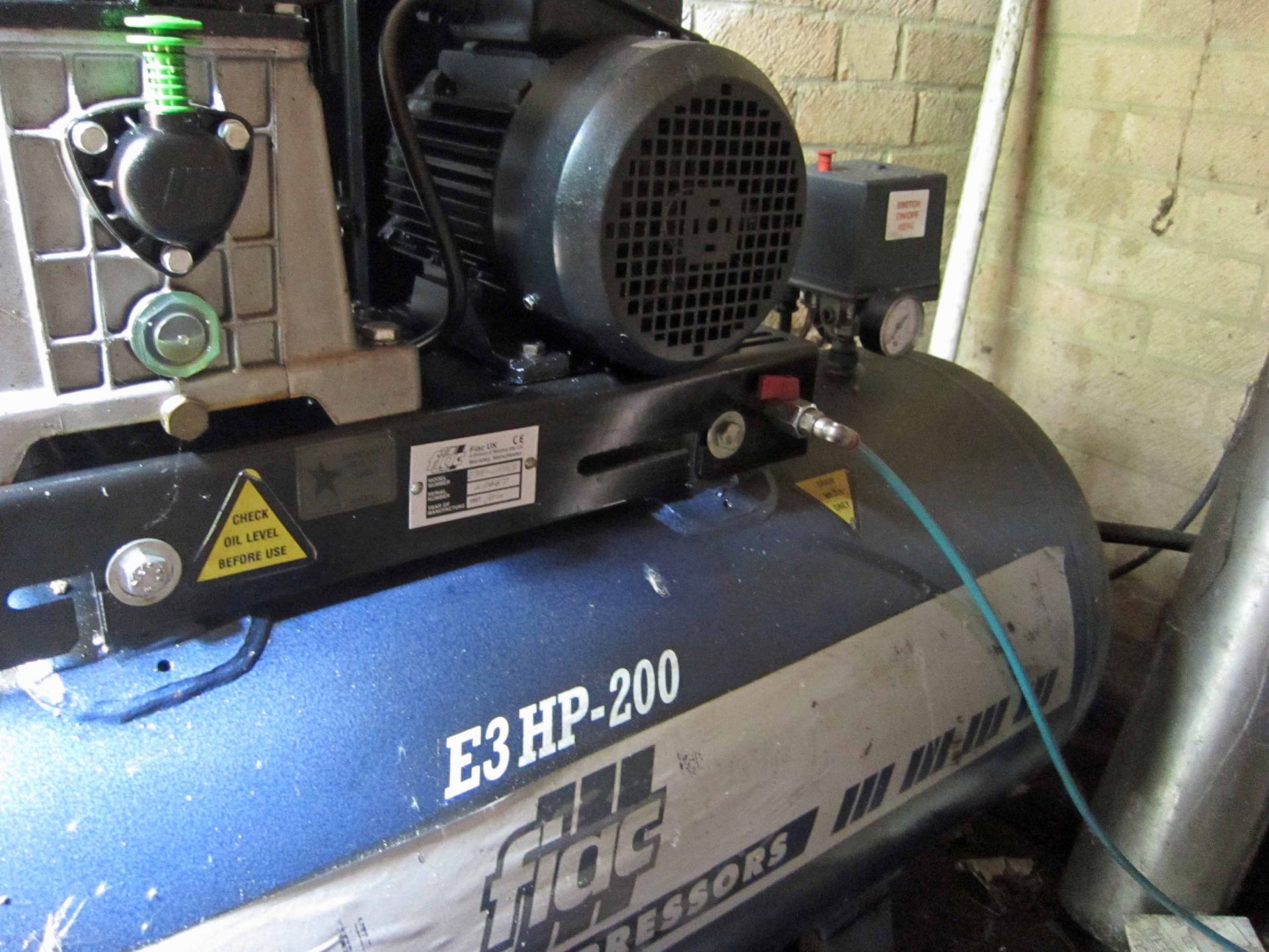 A FIAC Model E3HP200 Air Compressor, Serial No. L0667, on Horizontal Welded Receiver has Thorough - Image 3 of 4