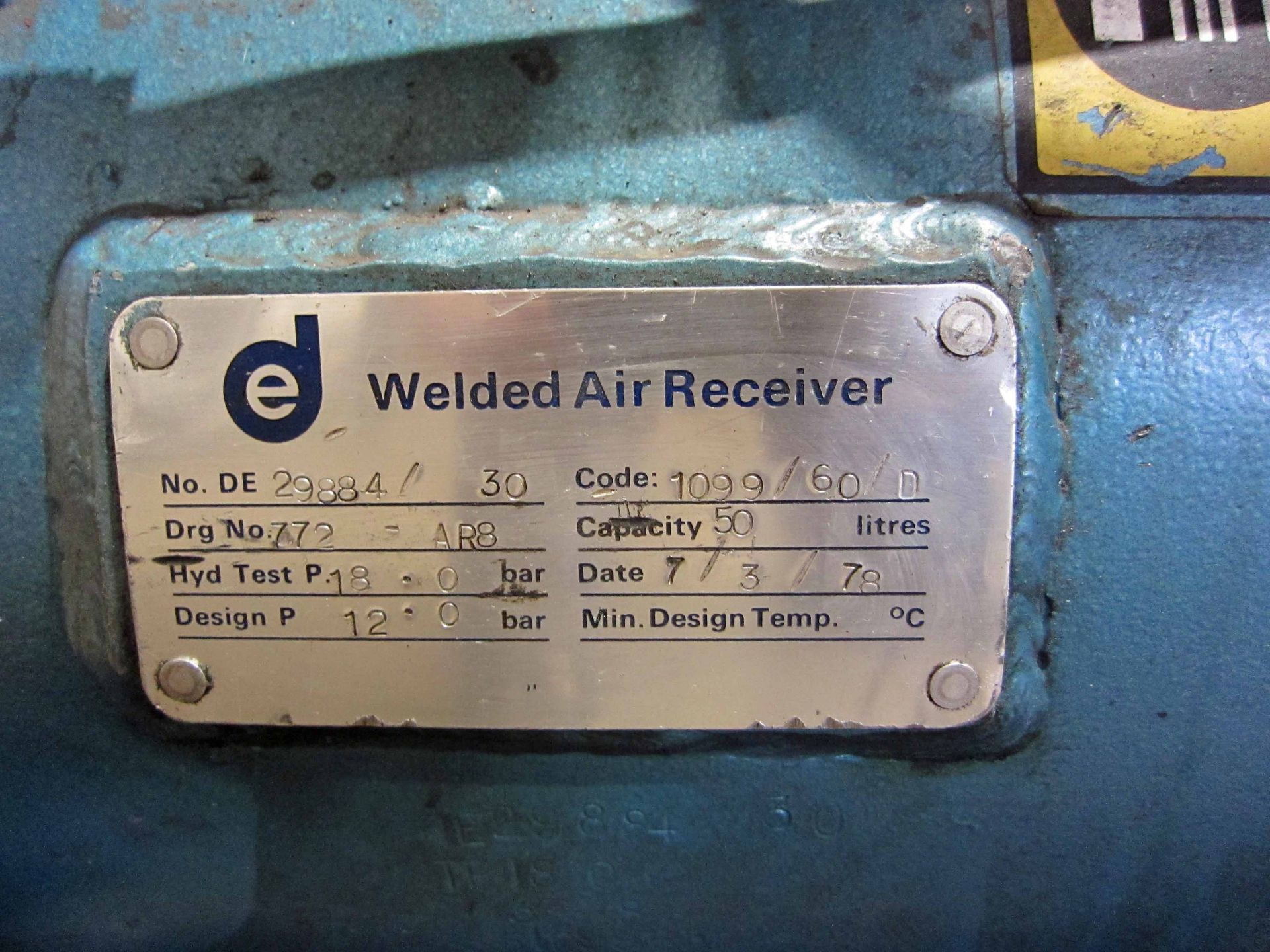 A MOTIVAIR Twin Cylinder Compressor mounted on Horizontal Welded Receiver, Serial No. 25144, - Image 4 of 4