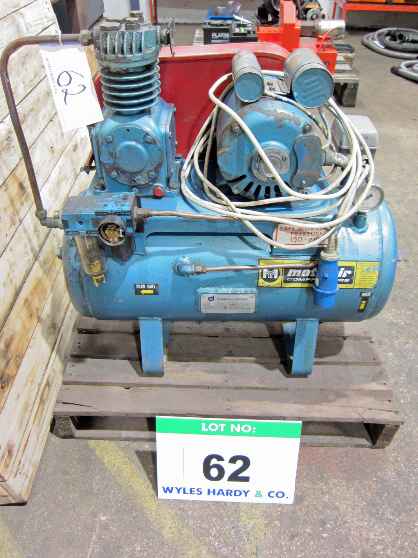 A MOTIVAIR Twin Cylinder Compressor mounted on Horizontal Welded Receiver, Serial No. 25144, - Image 2 of 4