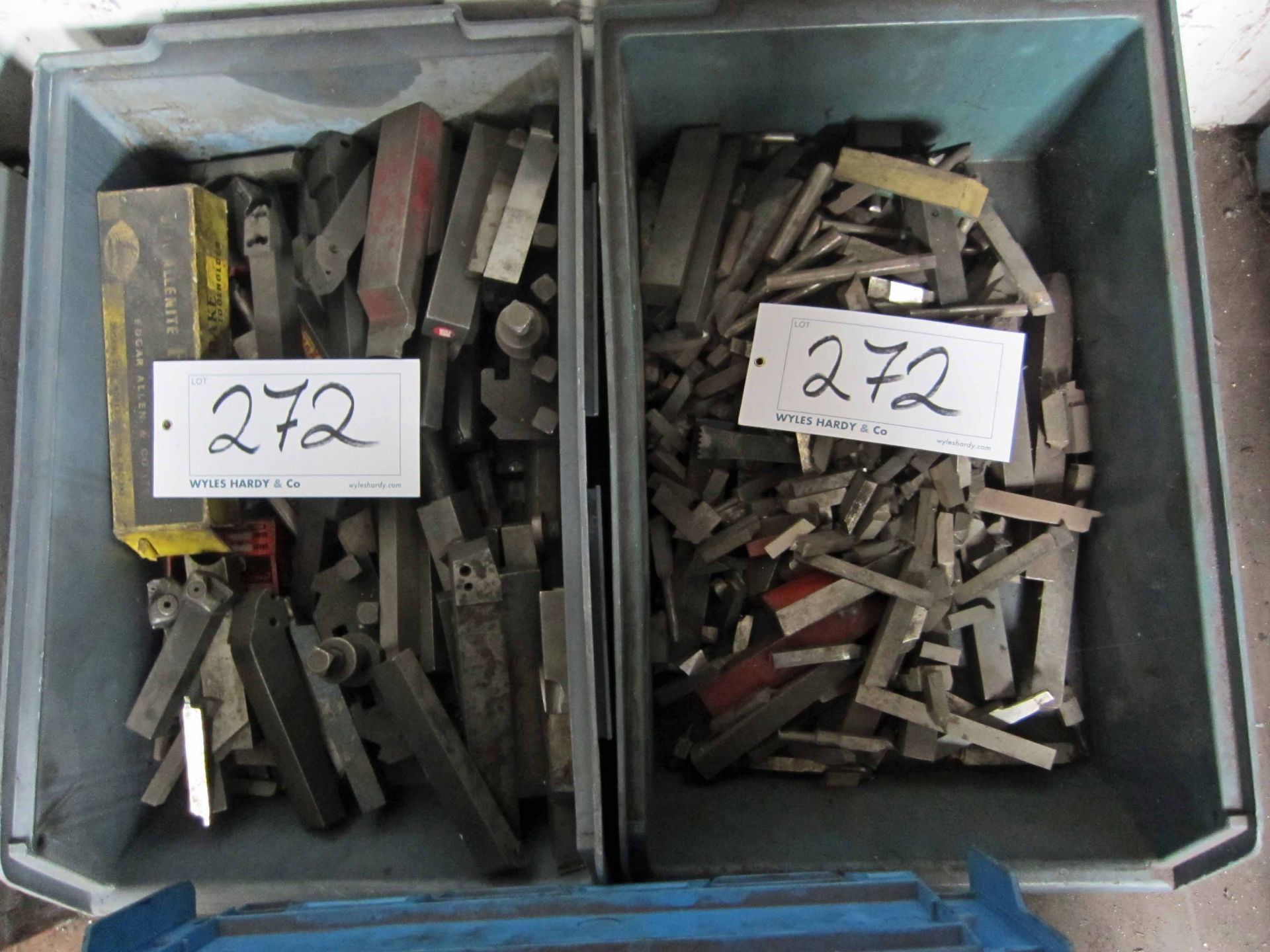 A Large Quantity of Assorted Tool Steel, Cutters and Tool Mounts in Three Plastic Tote Bins - Image 2 of 3