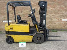 A CAT Model EP25KPA Battery Electric Forklift Truck, 2500Kg capacity at 500mm Centres, Triplex Mast,