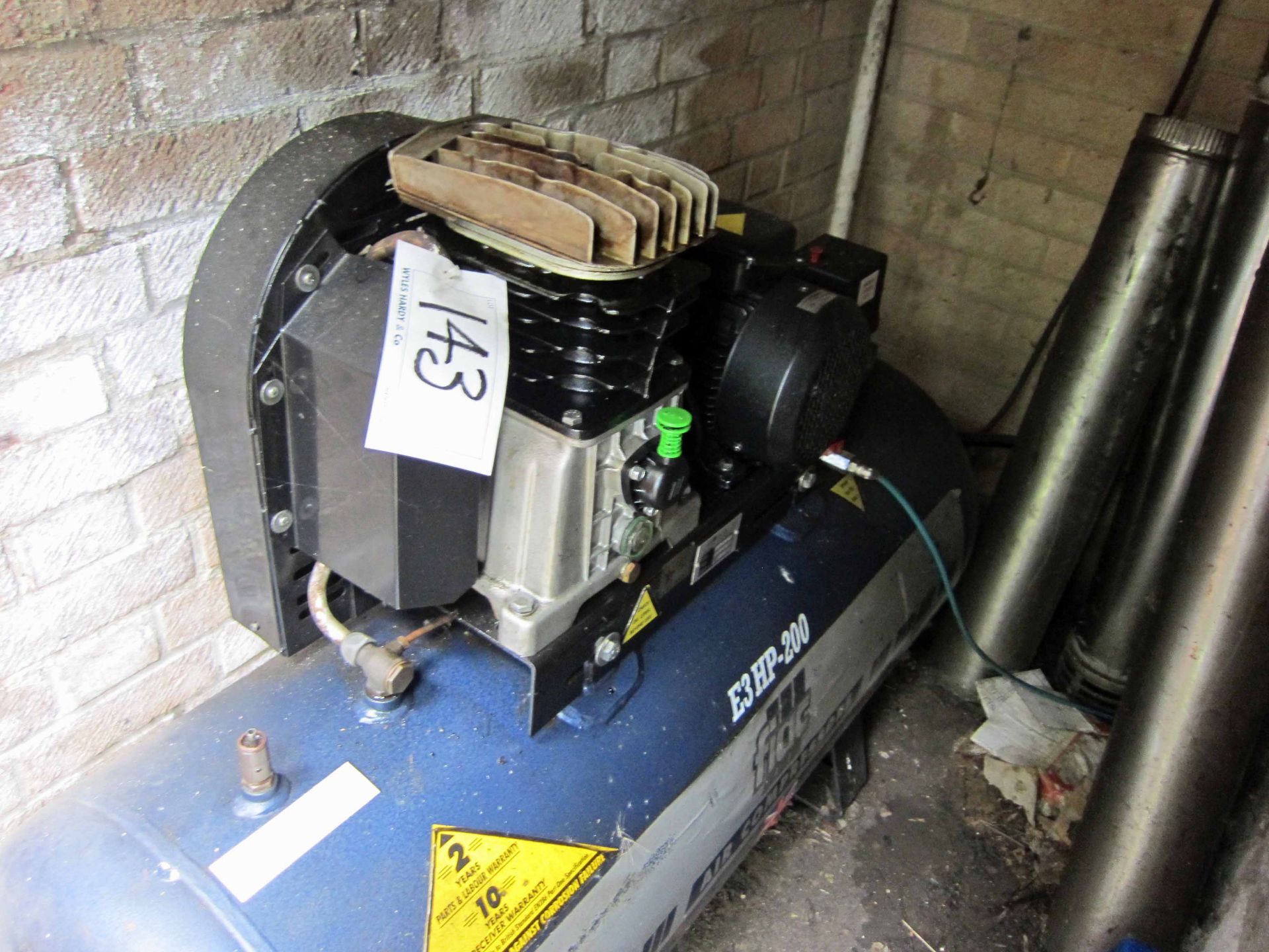 A FIAC Model E3HP200 Air Compressor, Serial No. L0667, on Horizontal Welded Receiver has Thorough - Image 2 of 4