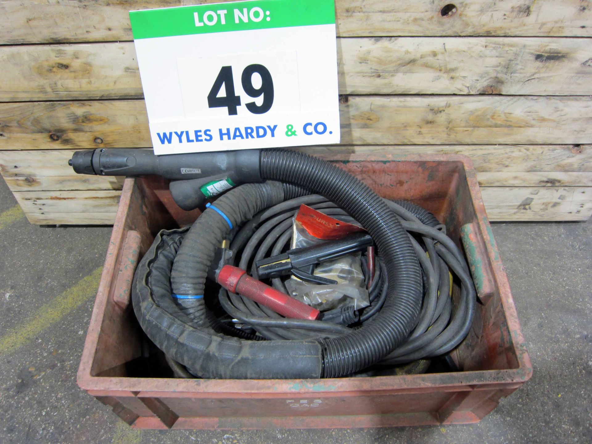 A Crate containing A Quantity of Welding Leads, Earth Clamps, Torches and WELDABILITY On Gun